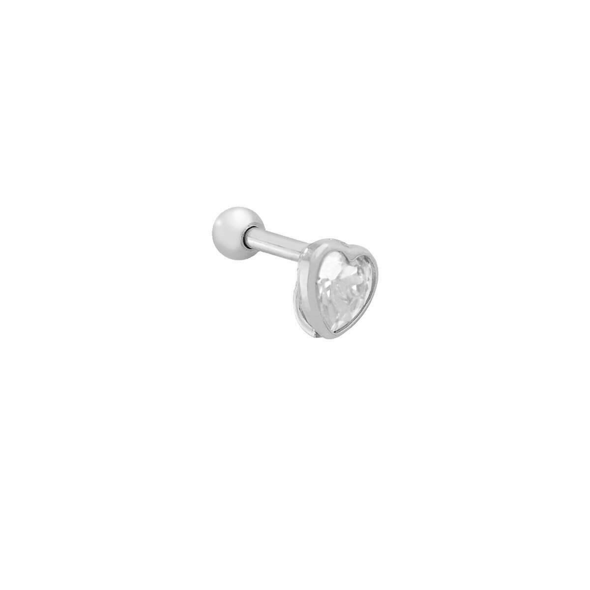 Piercing Tragus e Conch Pino Aço e Pingente Folheado a Ródio Coração Zircônia P Prata 1