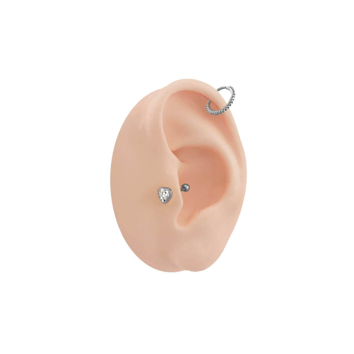 Piercing Tragus e Conch Pino Aço e Pingente Folheado a Ródio Coração Zircônia P Prata 2