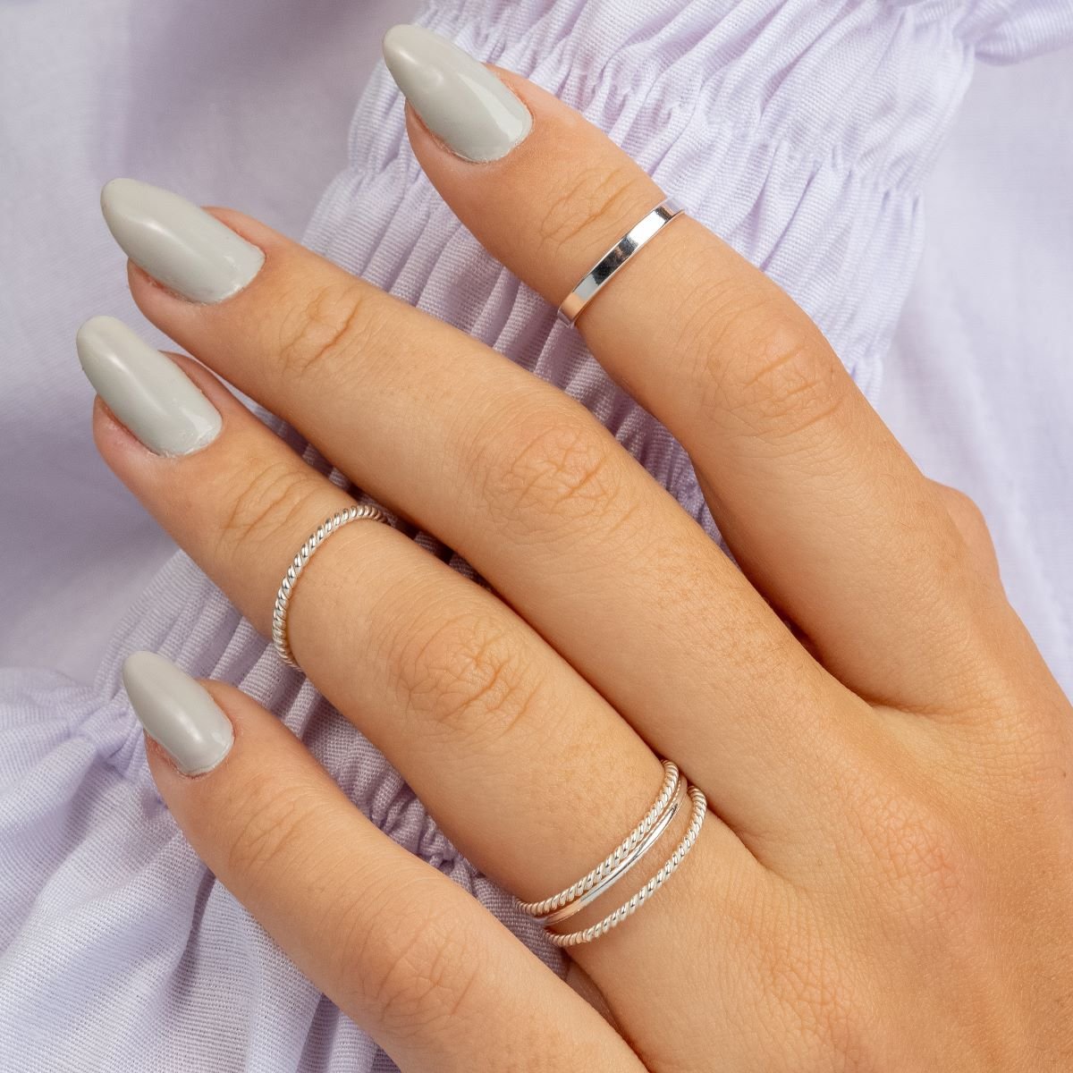 Anel Prata 925 Aro Triplo Entrelaçados e Liso Prata 2