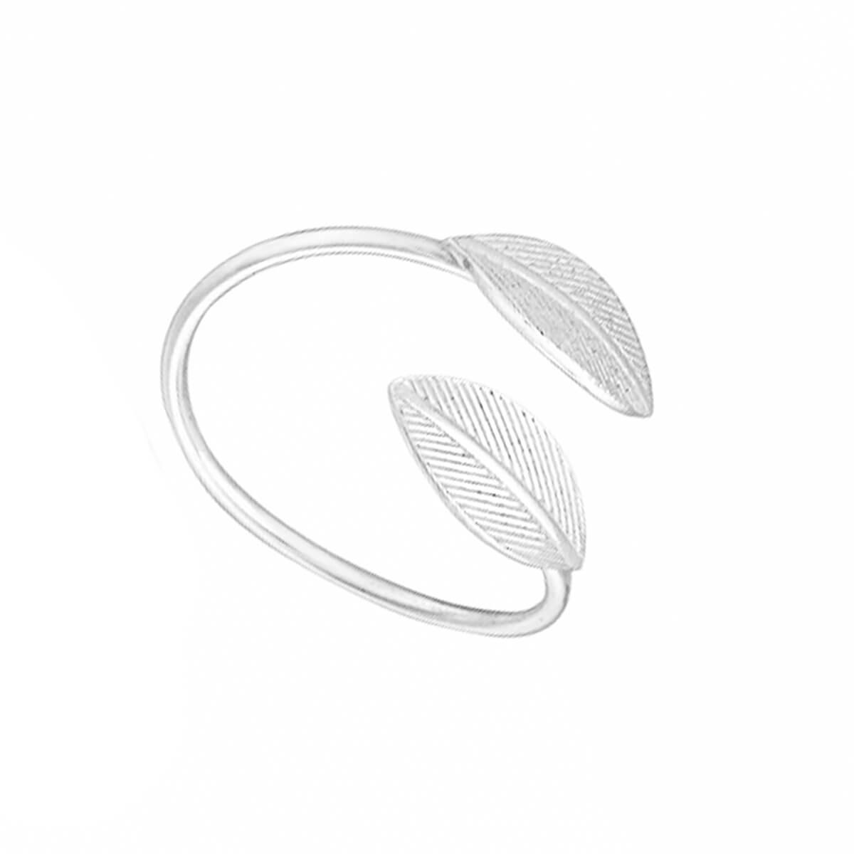 Anel Prata 925 Falange Regulável Folhas Detalhadas Prata 1