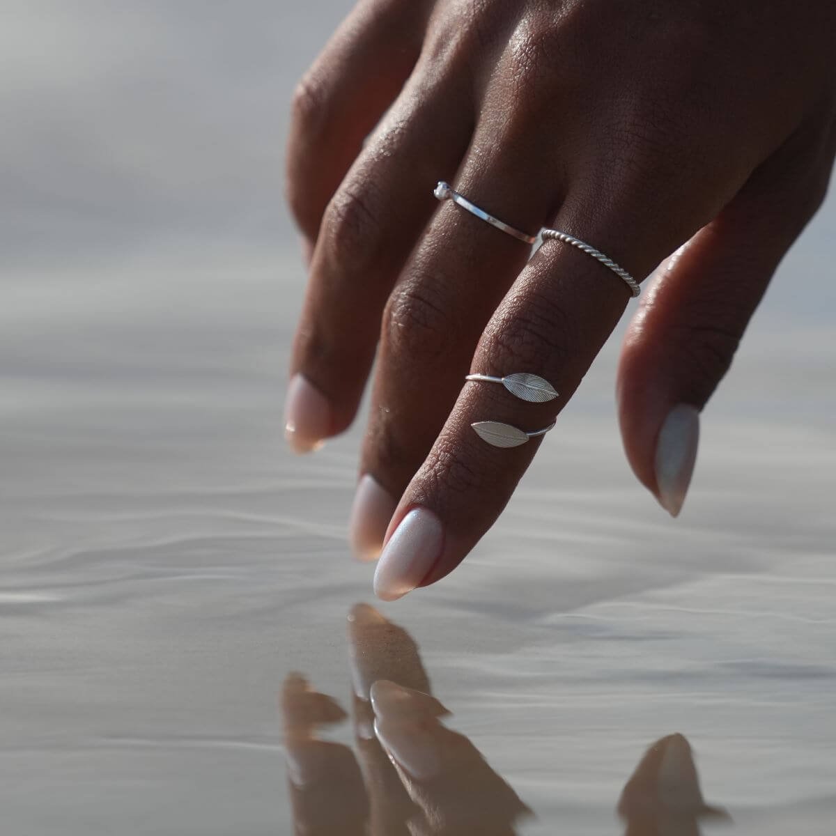 Anel Prata 925 Falange Regulável Folhas Detalhadas Prata 2