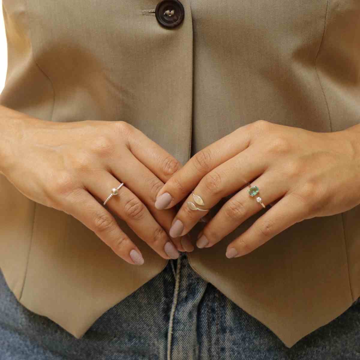 Anel Prata 925 Falange Regulável Folhas Detalhadas Prata 5