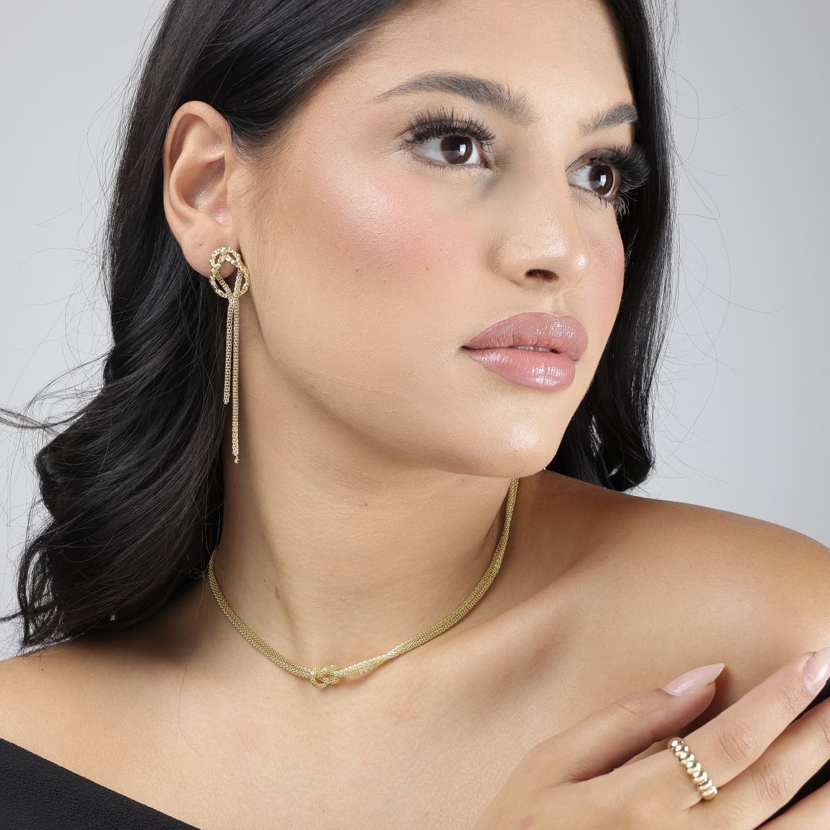 Choker Folheado a Ouro 18k Corrente Dupla Malha Oca Nó Ouro 18k 2