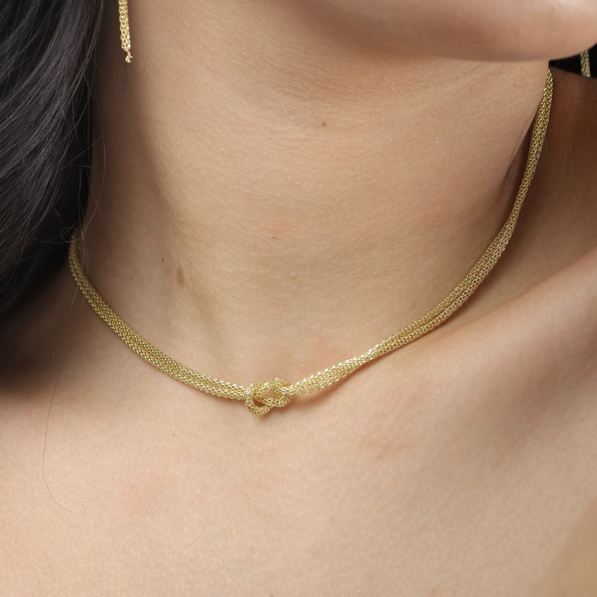 Choker Folheado a Ouro 18k Corrente Dupla Malha Oca Nó Ouro 18k 4