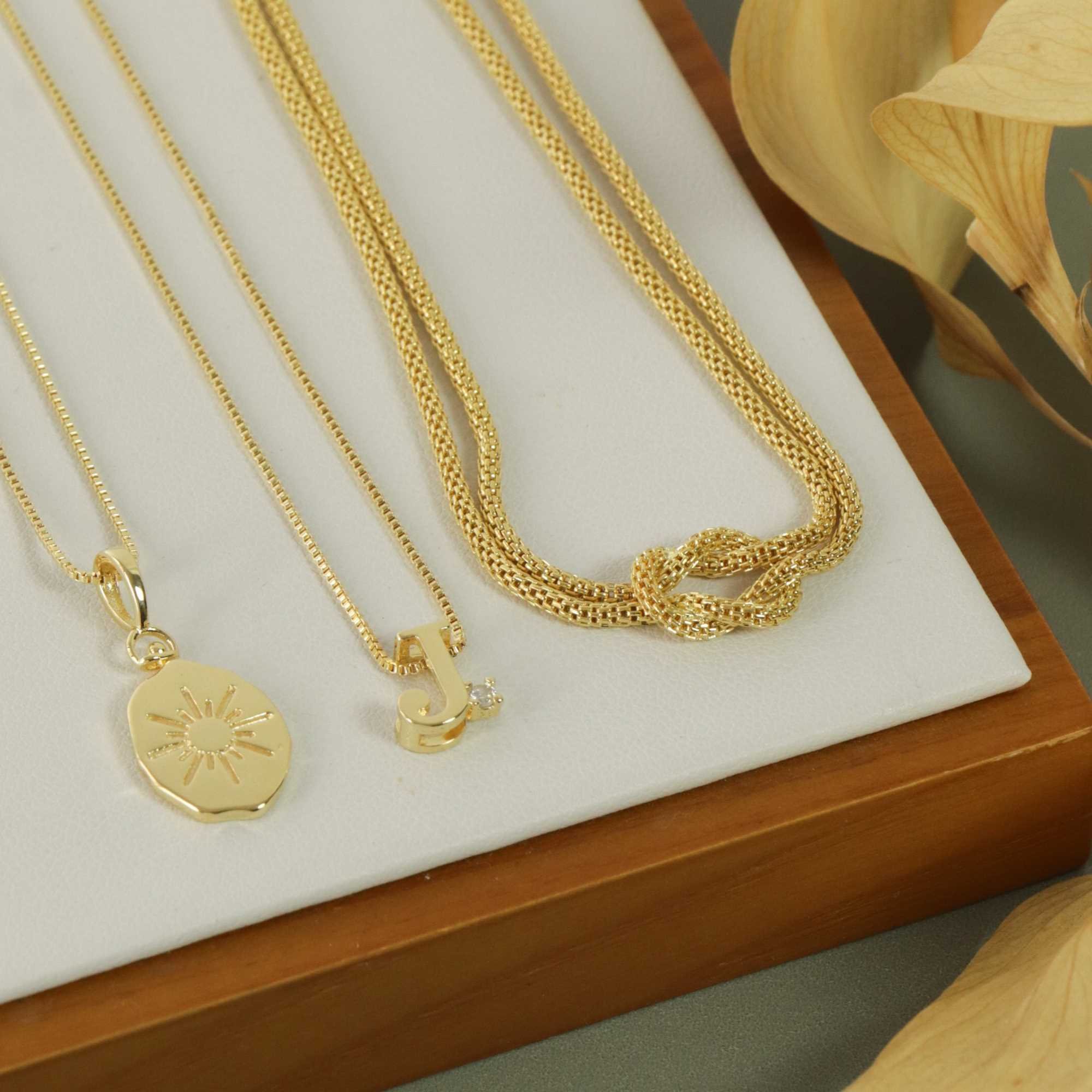 Choker Folheado a Ouro 18k Corrente Dupla Malha Oca Nó Ouro 18k 5
