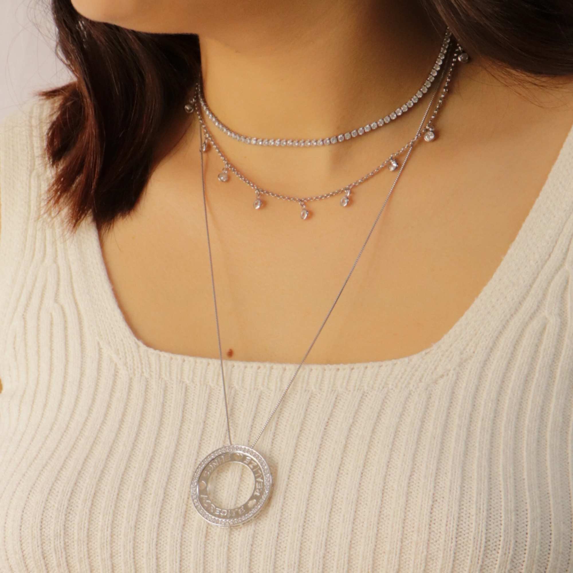 Choker Folheado a Ródio Elo Português e Cristais Prata 2