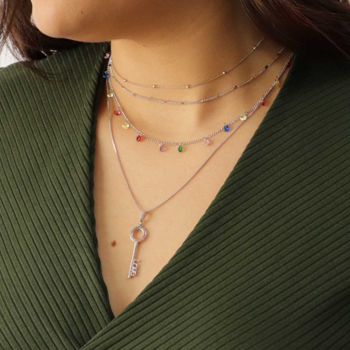 Choker Folheado a Ródio Mini Corações Espelhados Prata 2