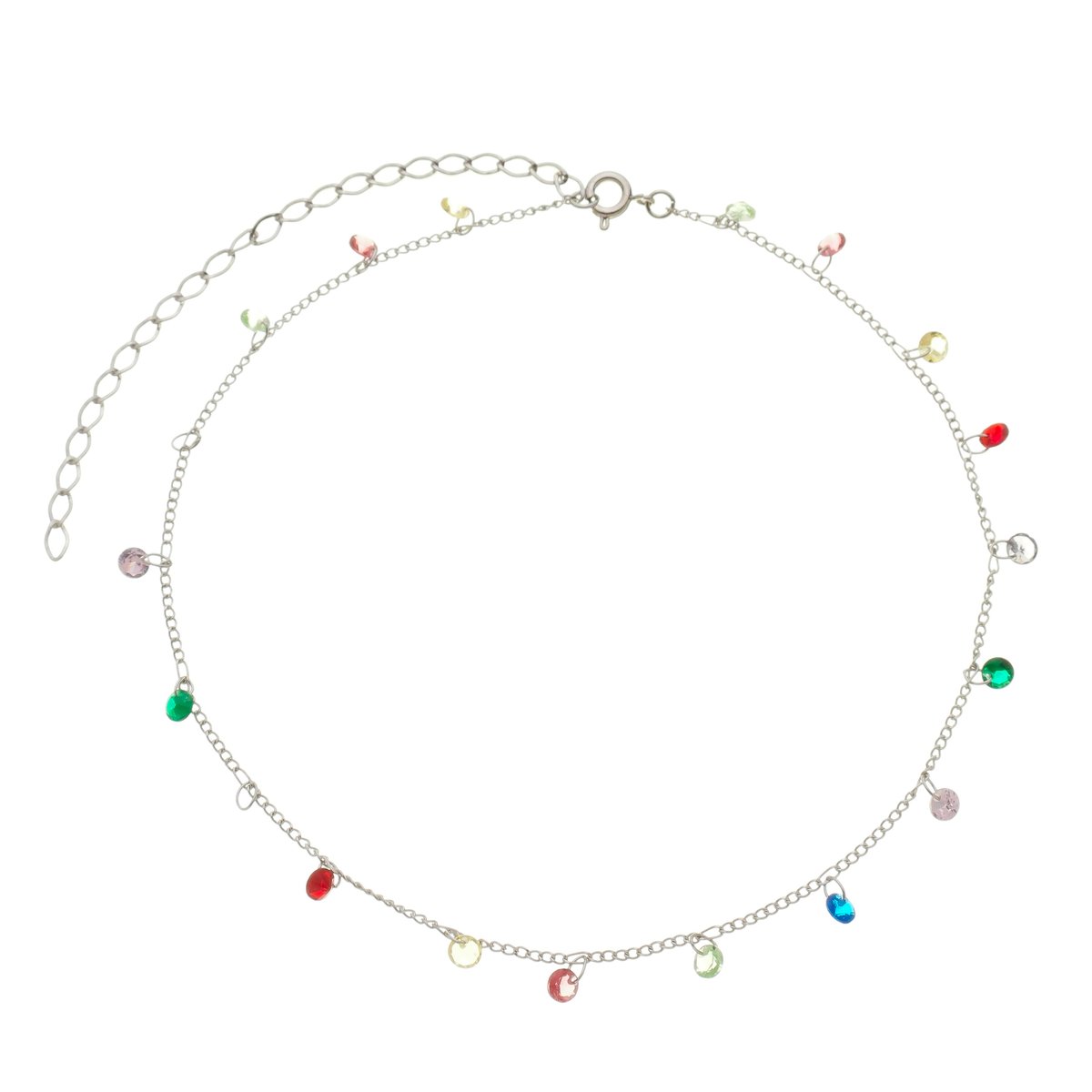Choker Folheado a Ródio Pingente Cristais Colors Prata 1