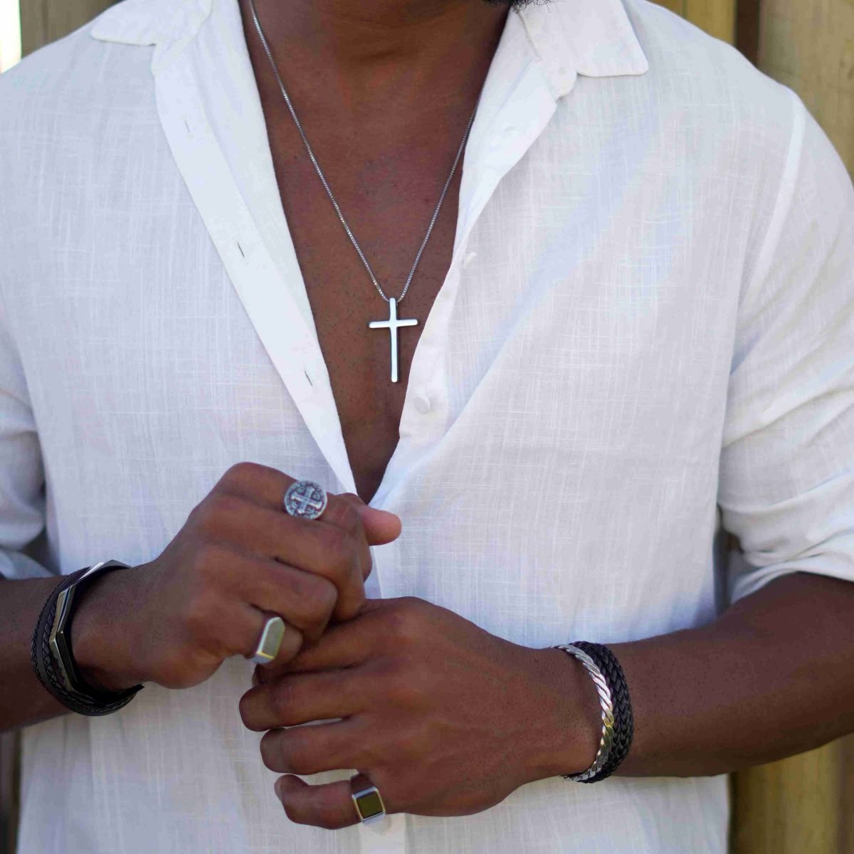 Colar Aço Inoxidável Masculino Pingente Crucifixo Prata 2