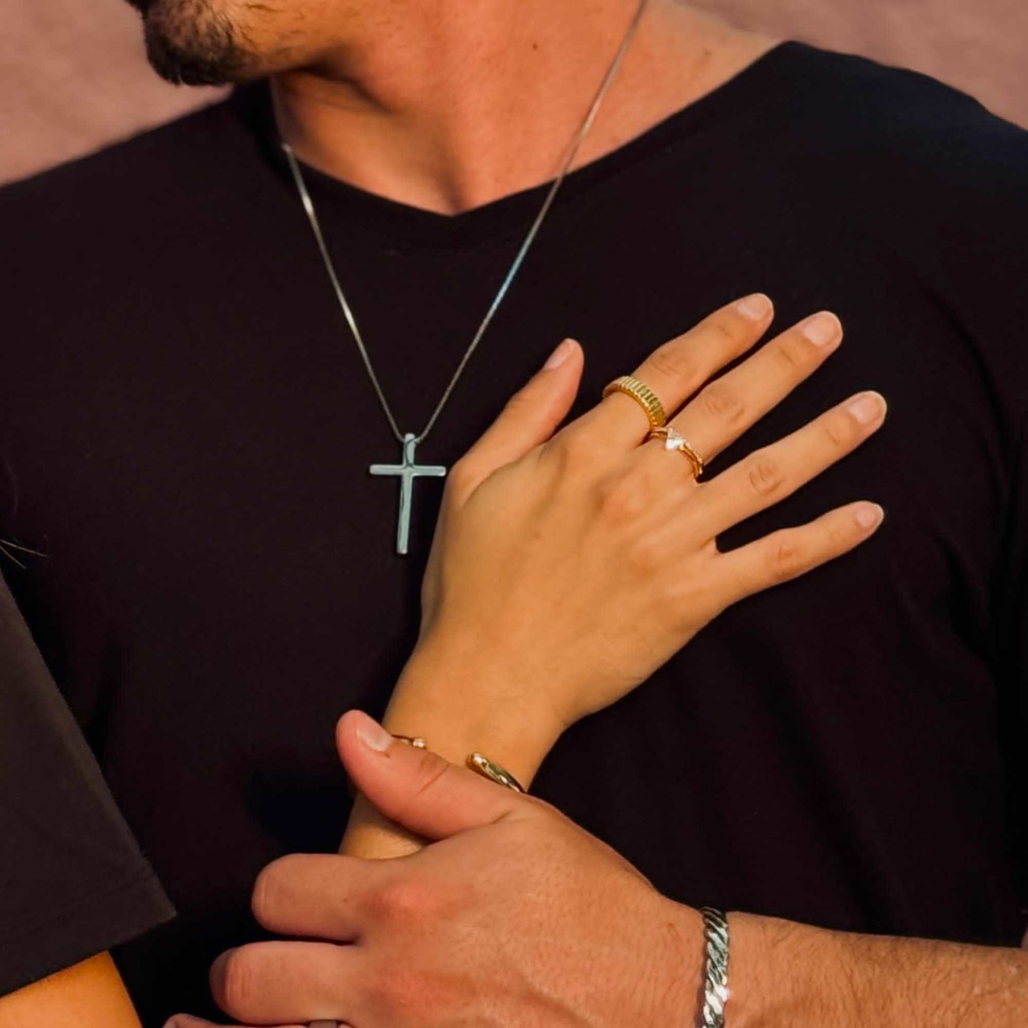 Colar Aço Inoxidável Masculino Pingente Crucifixo Prata 5