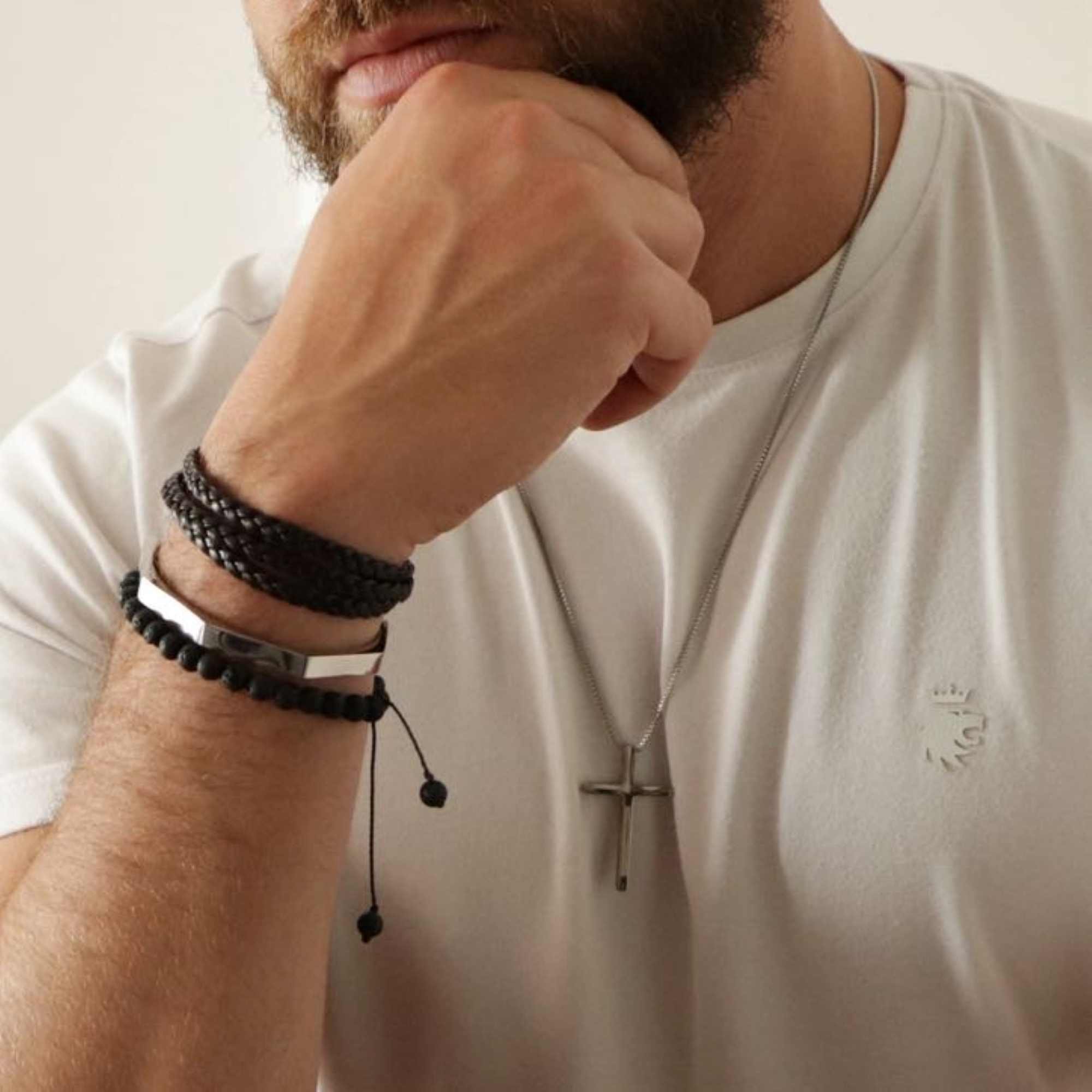 Colar Aço Inoxidável Masculino Pingente Crucifixo Prata 6