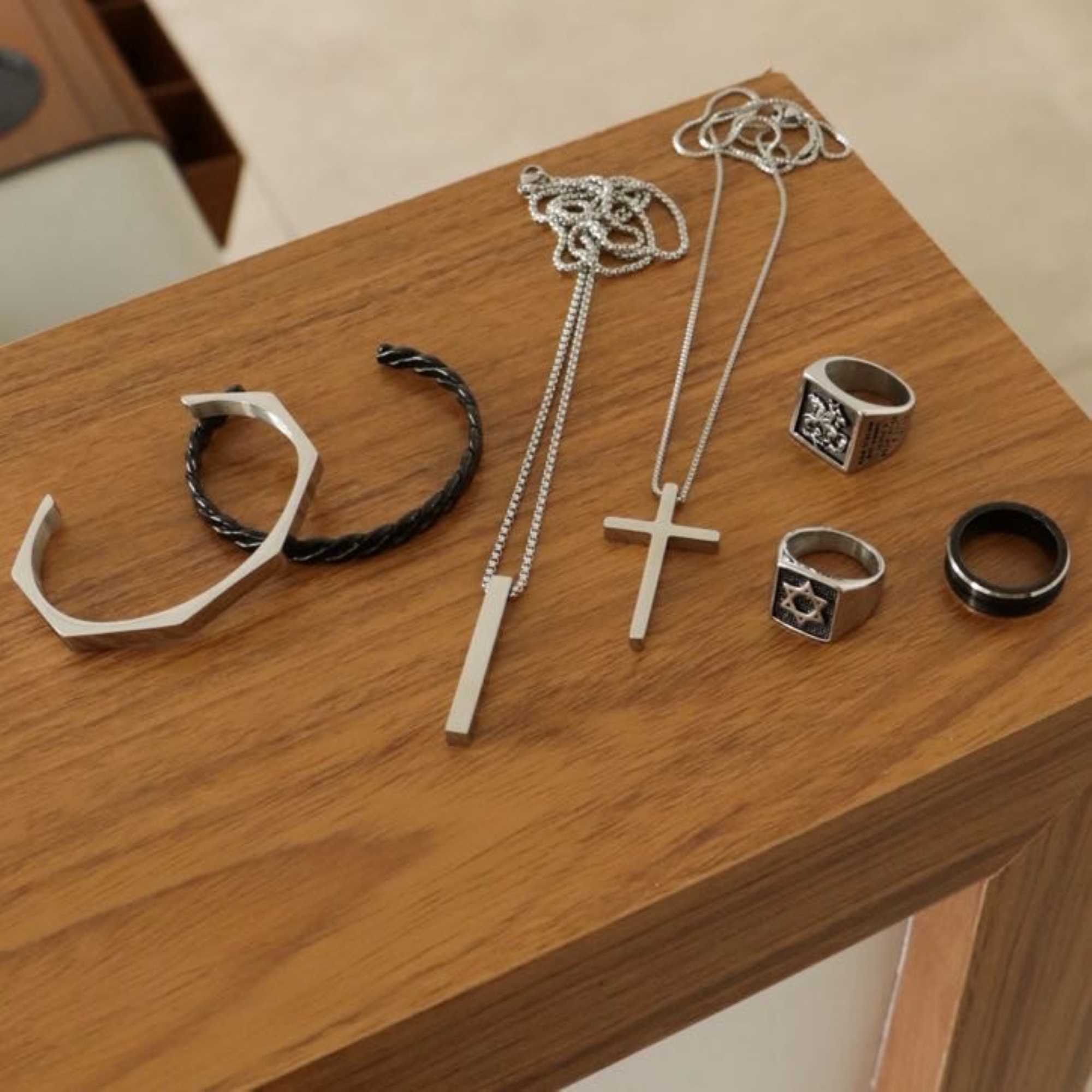 Colar Aço Inoxidável Masculino Pingente Crucifixo Prata 9