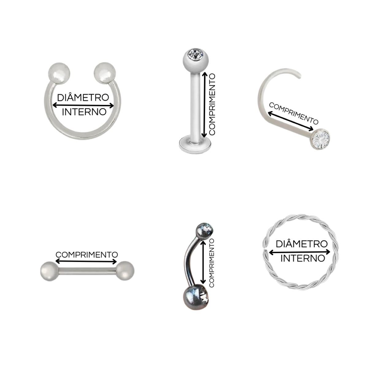 Piercing Nariz/Rook Folheado a Ródio Indiano Prata 4