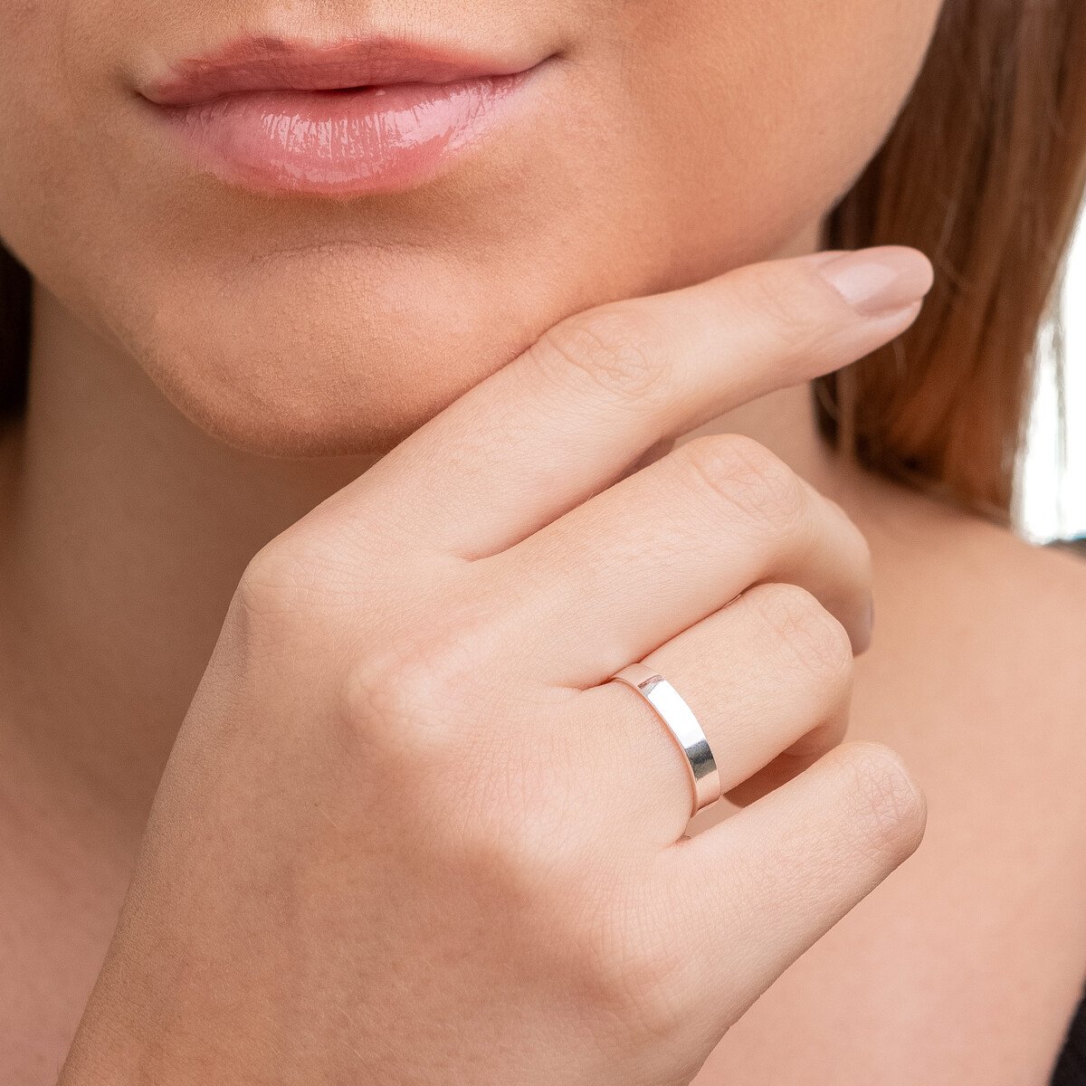 Anel Prata 925 Aparador Aliança Aro Quadrado Prata 3