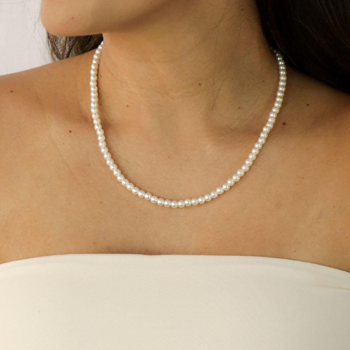 Colar Folheado a Ouro 18k Pérolas M 5mm Branco 3