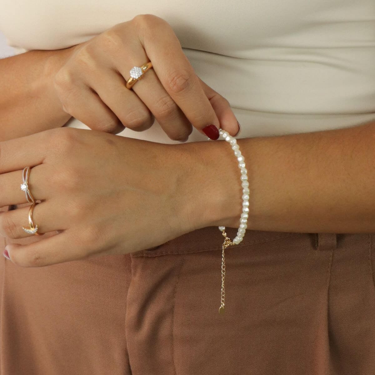 Pulseira Folheado a Ouro 18k Pérola Barroca Dourado 2