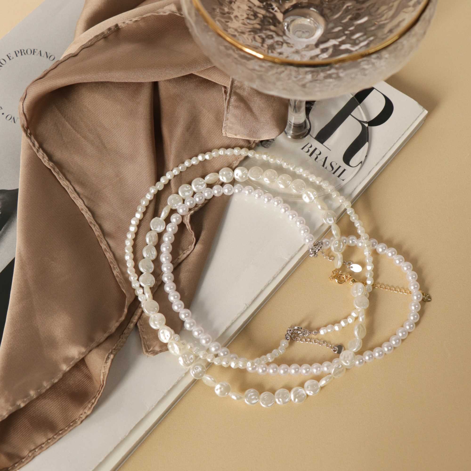 Choker Folheado a Ródio Pérola Barroca Prata 5