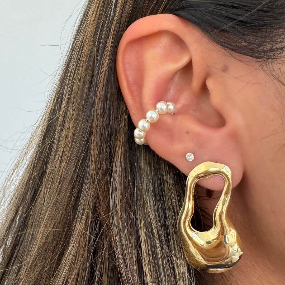 Brinco Folheado a Ouro 18k Orgânico Ondulado Vazado G Dourado 2