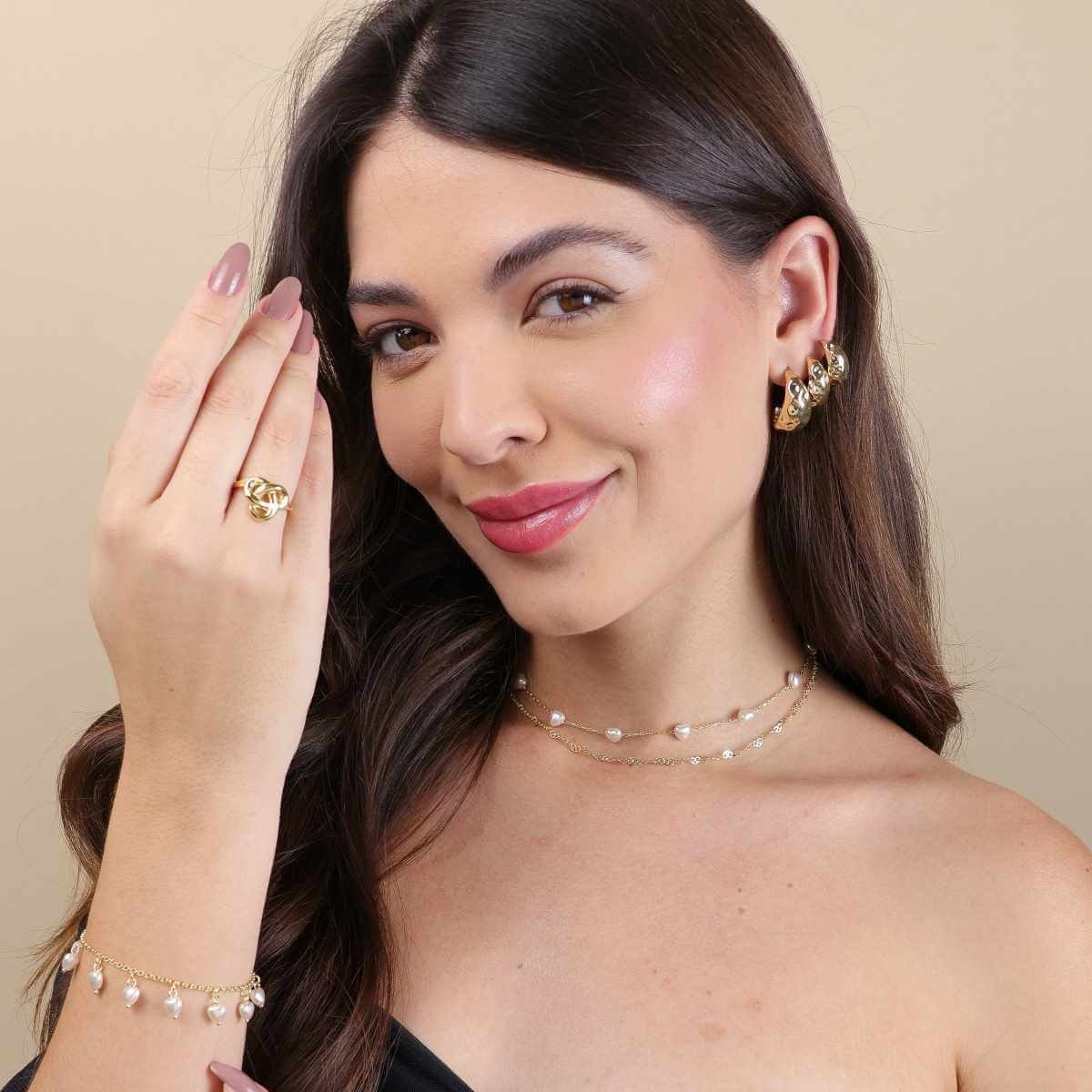Pulseira Folheado a Ouro 18k Pingente Pérola Coração M Dourado 3