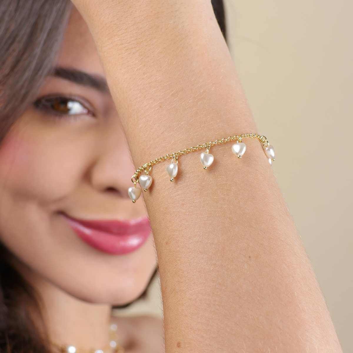 Pulseira Folheado a Ouro 18k Pingente Pérola Coração M Dourado 4