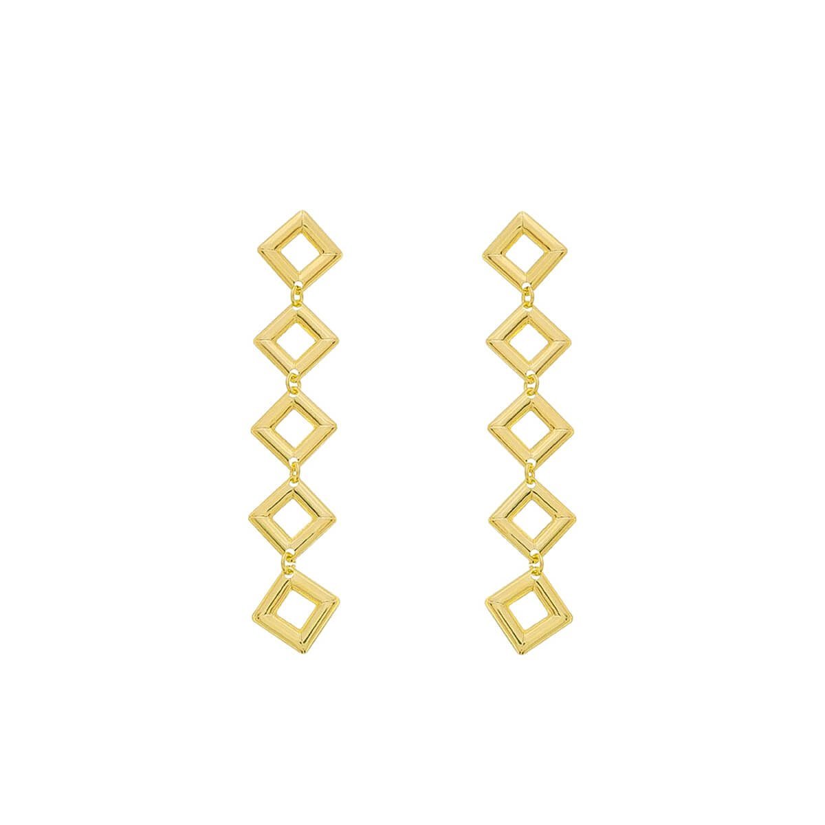 Brinco Folheado a Ouro 18k Longo Geométrico Losango Dourado 1
