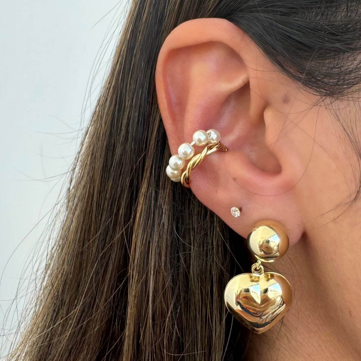 Brinco Folheado a Ouro 18k Bola Pingente Coração Liso Dourado 5