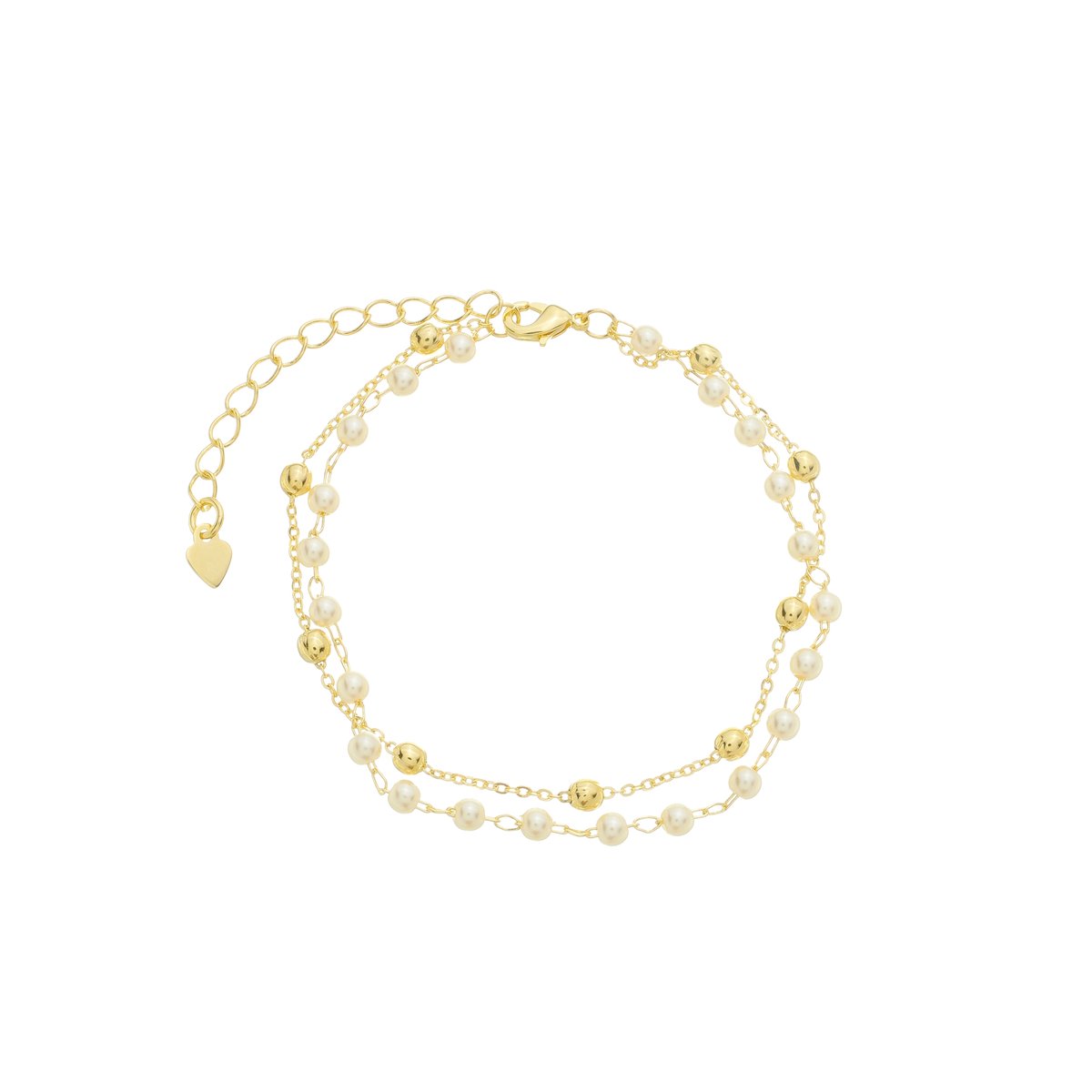 Pulseira Folheado a Ouro 18k Dupla Pérola e Bolinhas 3mm