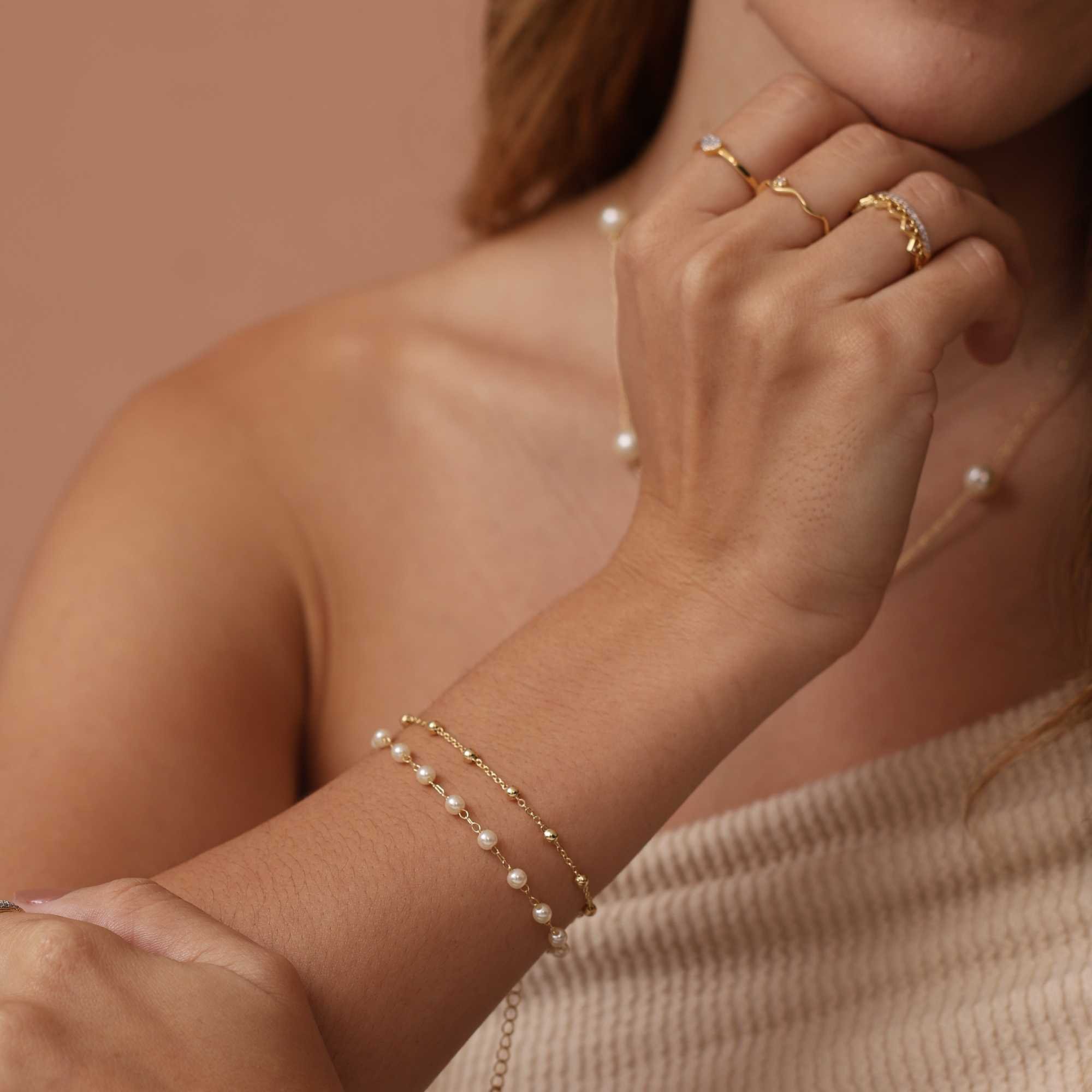 Pulseira Folheado a Ouro 18k Dupla Pérola e Bolinhas 3mm Dourado 2