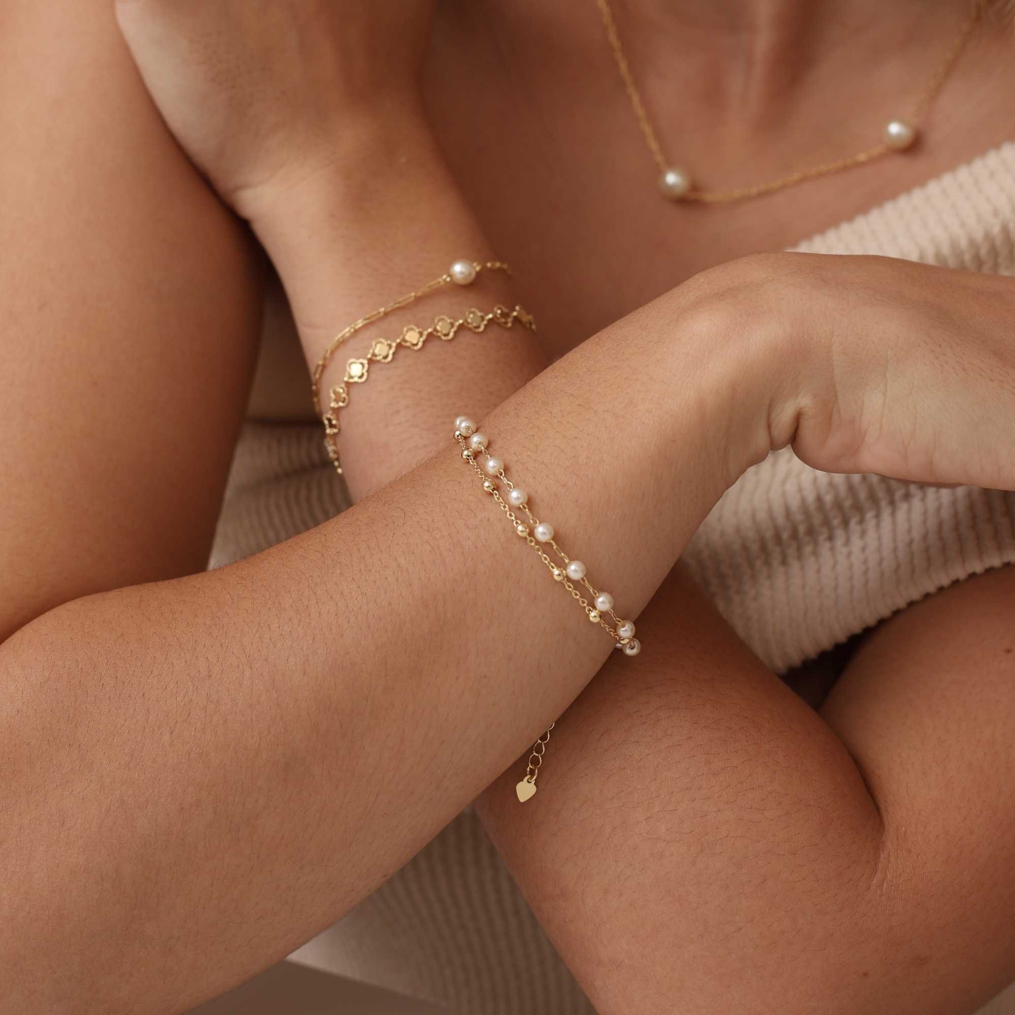 Pulseira Folheado a Ouro 18k Dupla Pérola e Bolinhas 3mm Dourado 3