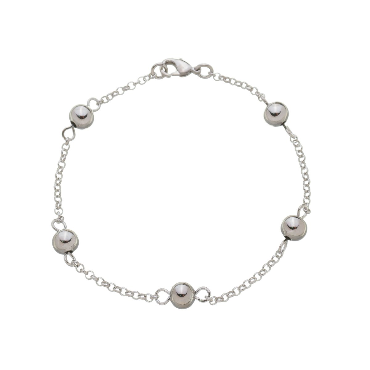 Pulseira Folheado a Ródio Elo Português e Bolinhas G Espaçadas Prata 1