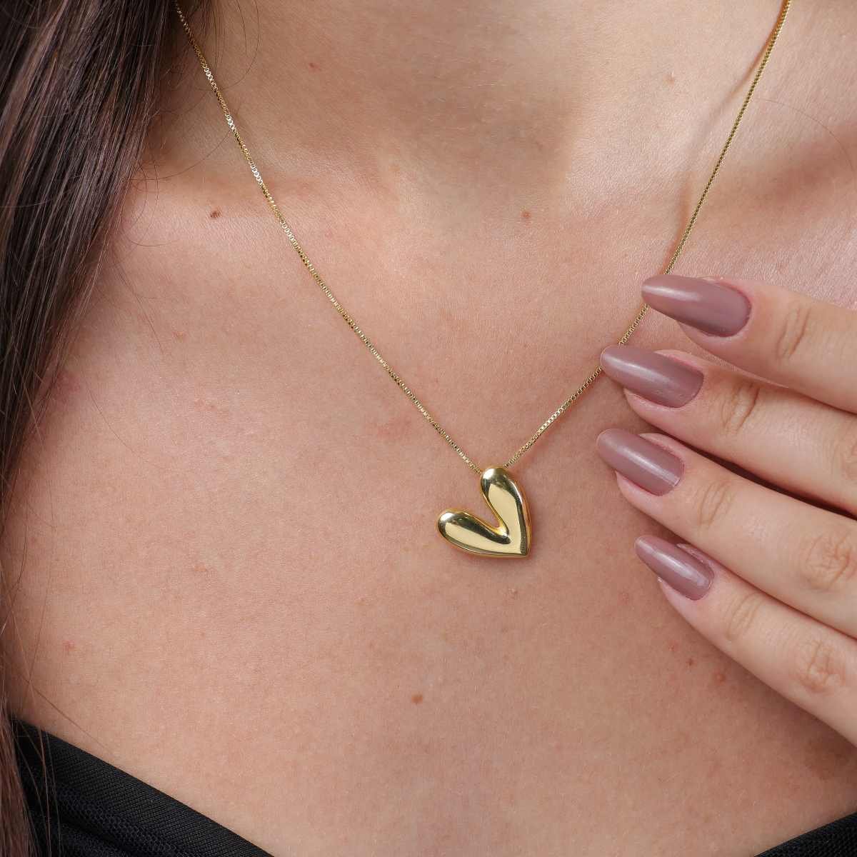 Colar Folheado a Ouro 18k Orgânico Coração Abaulado Ouro 18k 5