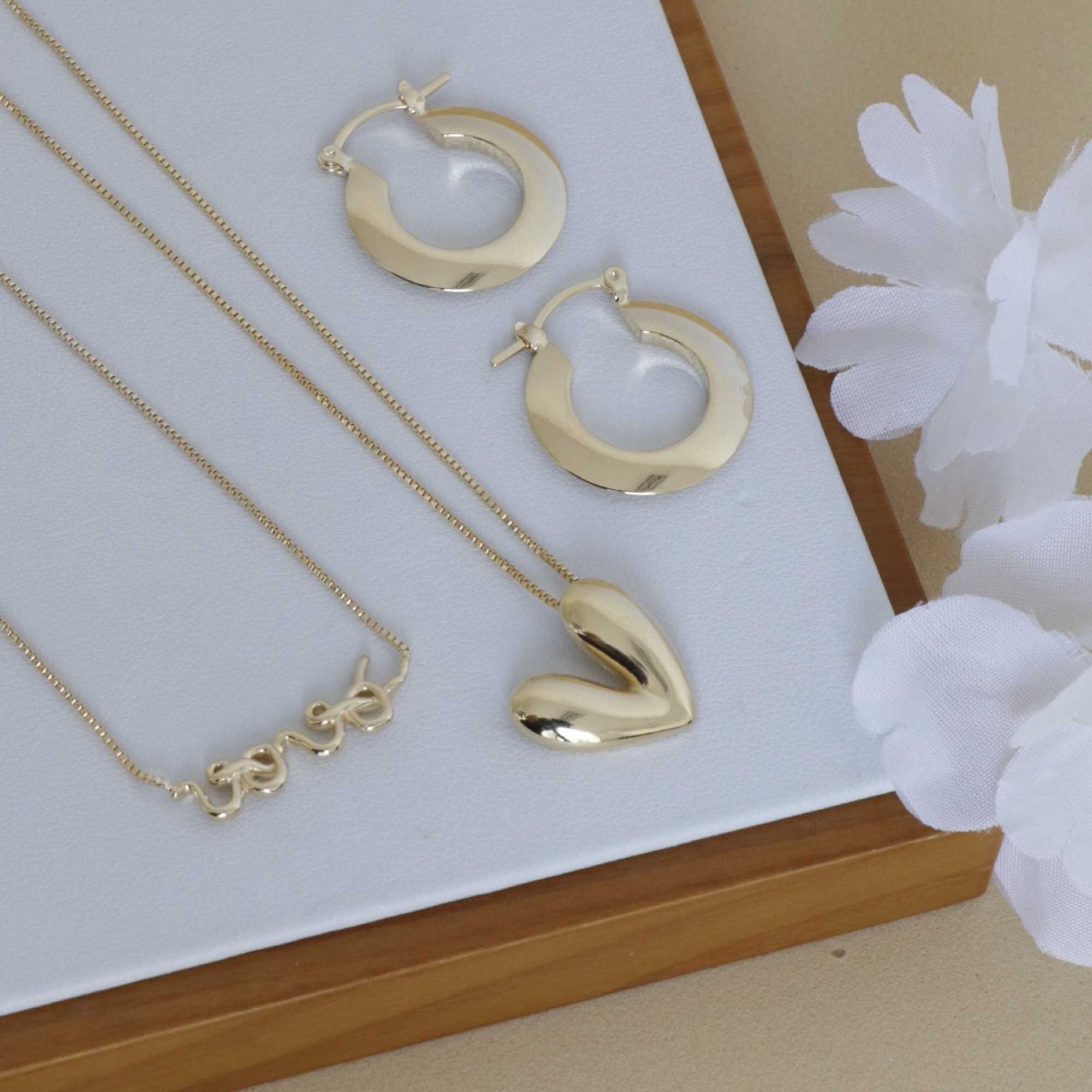 Colar Folheado a Ouro 18k Orgânico Coração Abaulado Ouro 18k 9