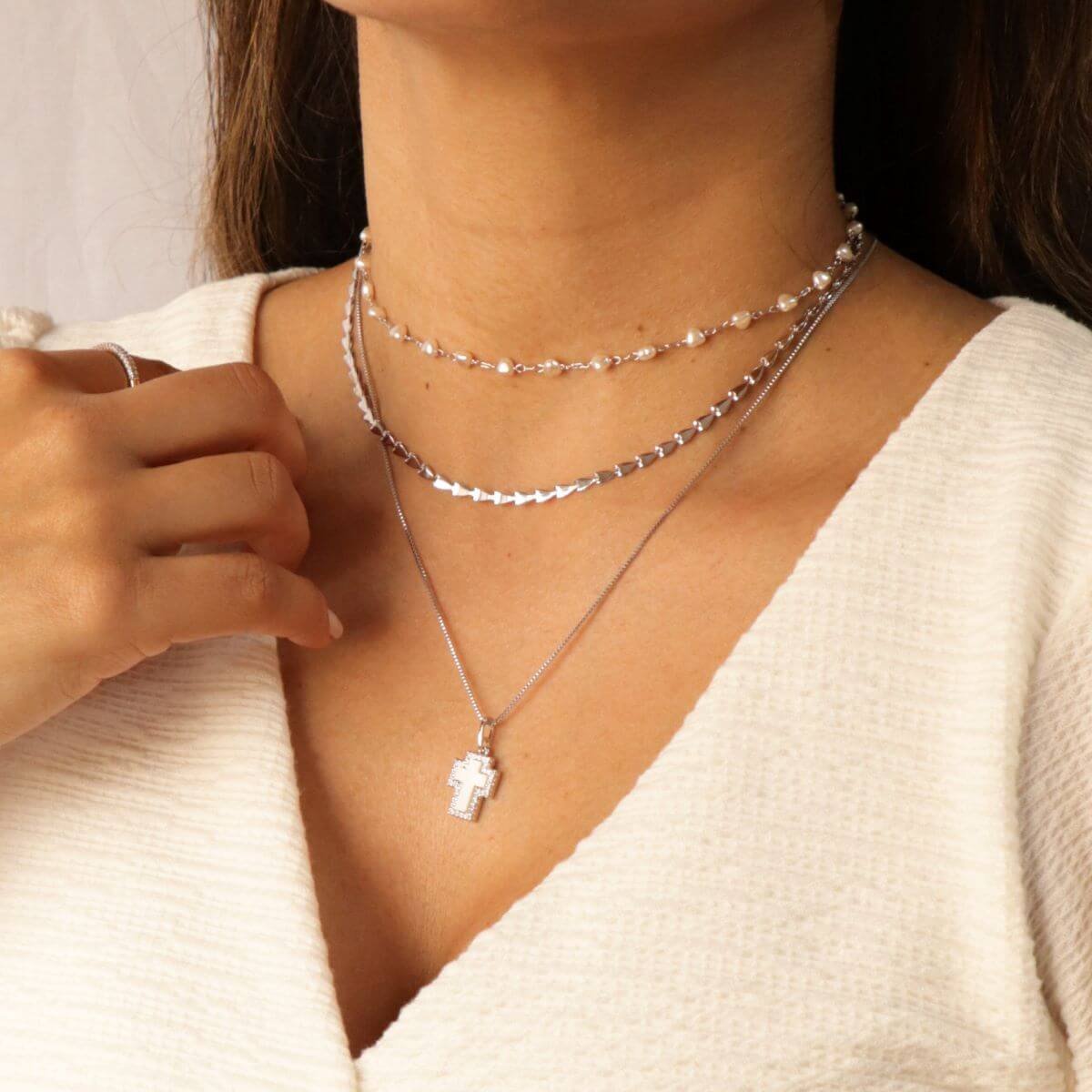Choker Folheado a Ródio Corações Rígidos Prata 2