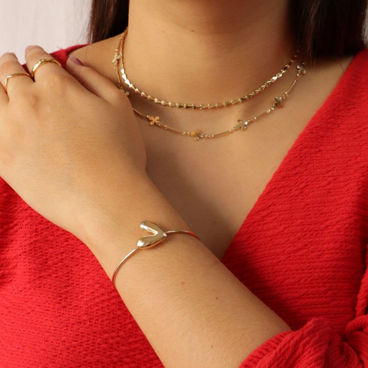 Choker Folheado a Ouro 18k Corações Rígidos Ouro 18K 2