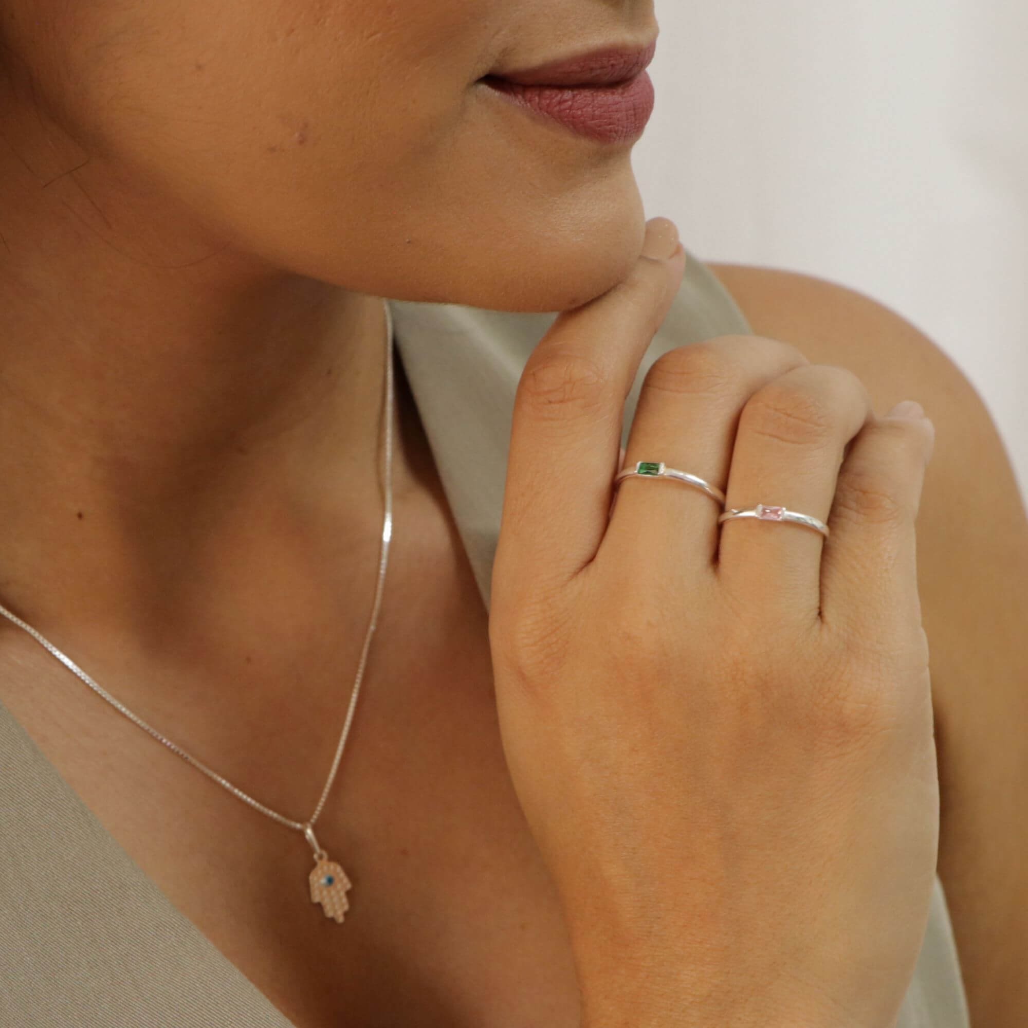 Anel Prata 925 Solitário Retângulo Zircônia Rosa Claro Prata 2