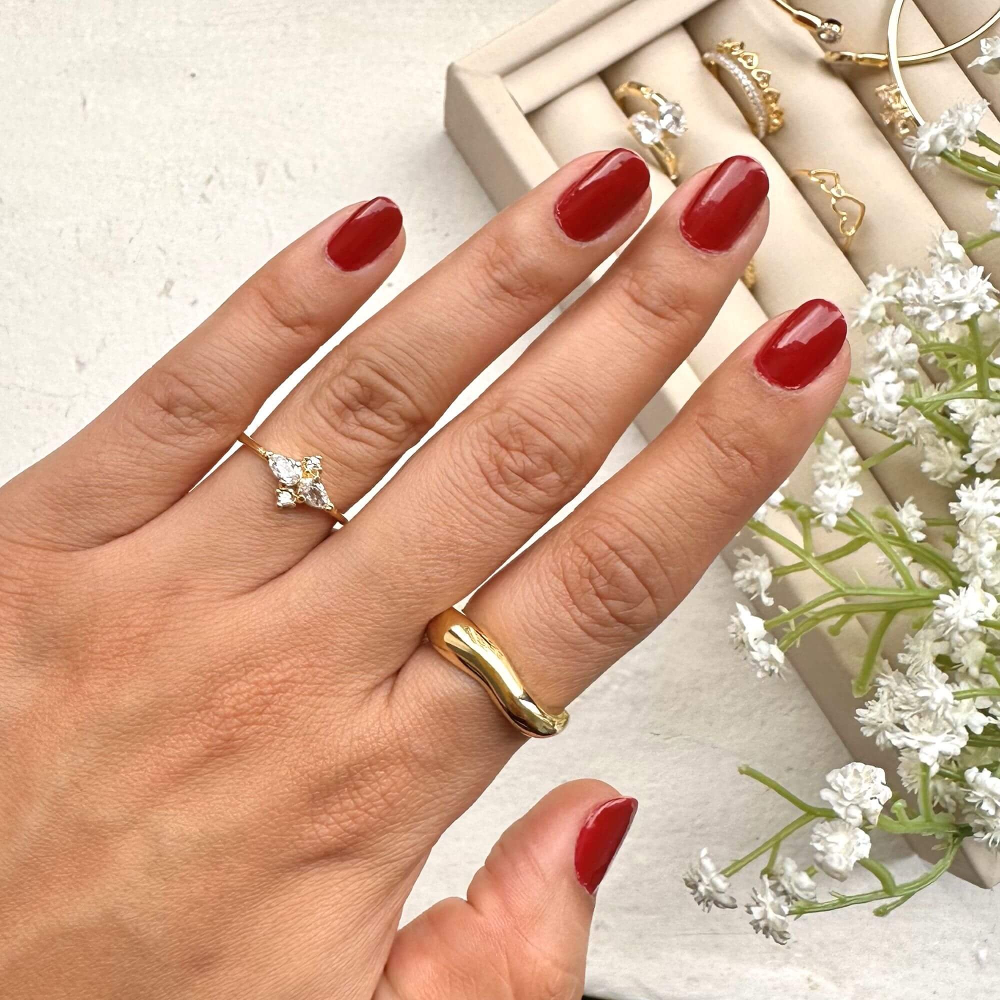 Anel Folheado a Ouro 18k Flor Pétalas Zircônias Dourado 2