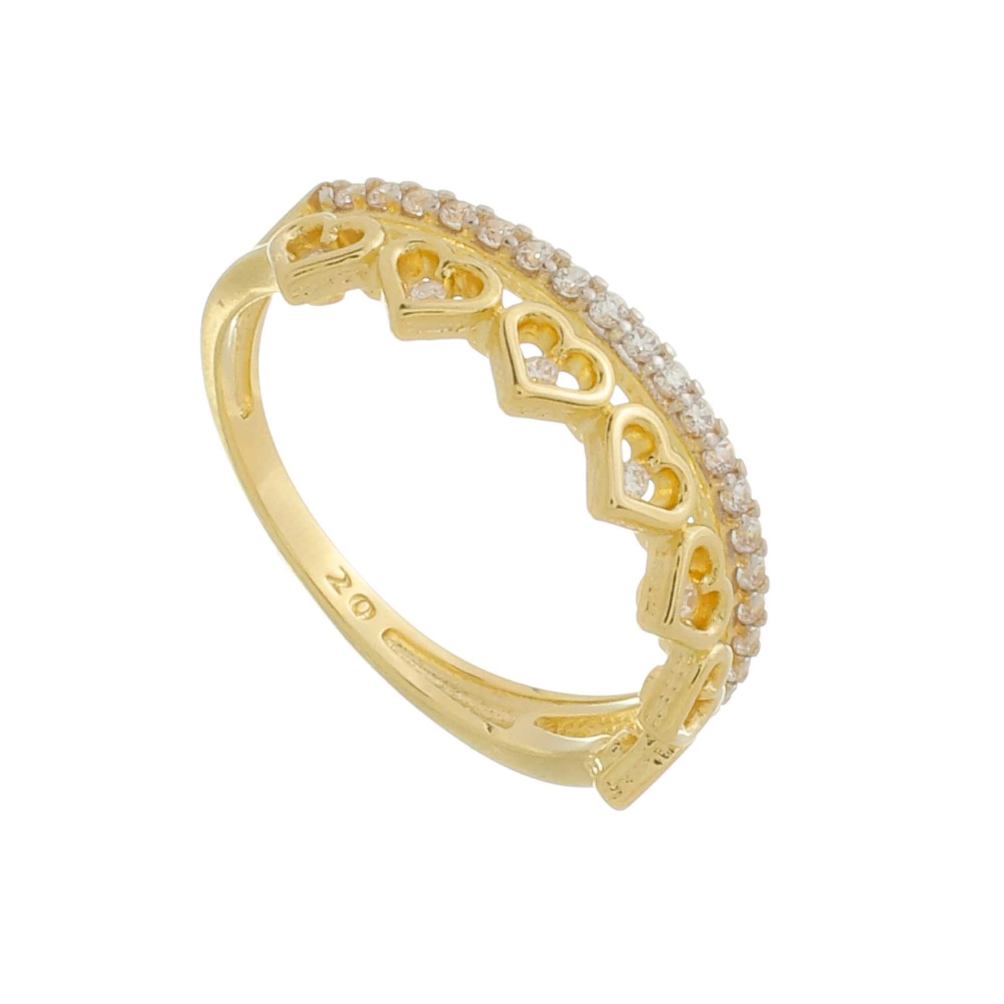 Anel Folheado a Ouro 18k Duplo Aparador Cravejado e Corações Vazados Dourado 1