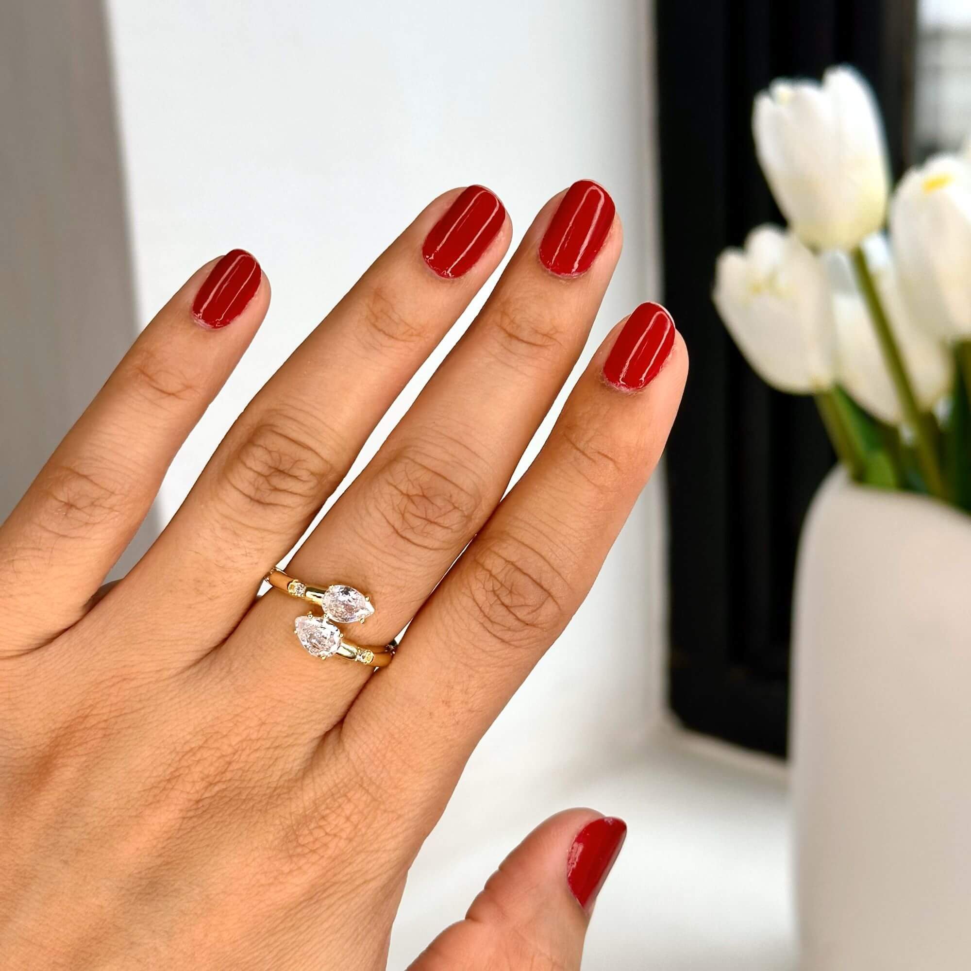 Anel Folheado a Ouro 18k Zircônia Dupla Oval Dourado 4