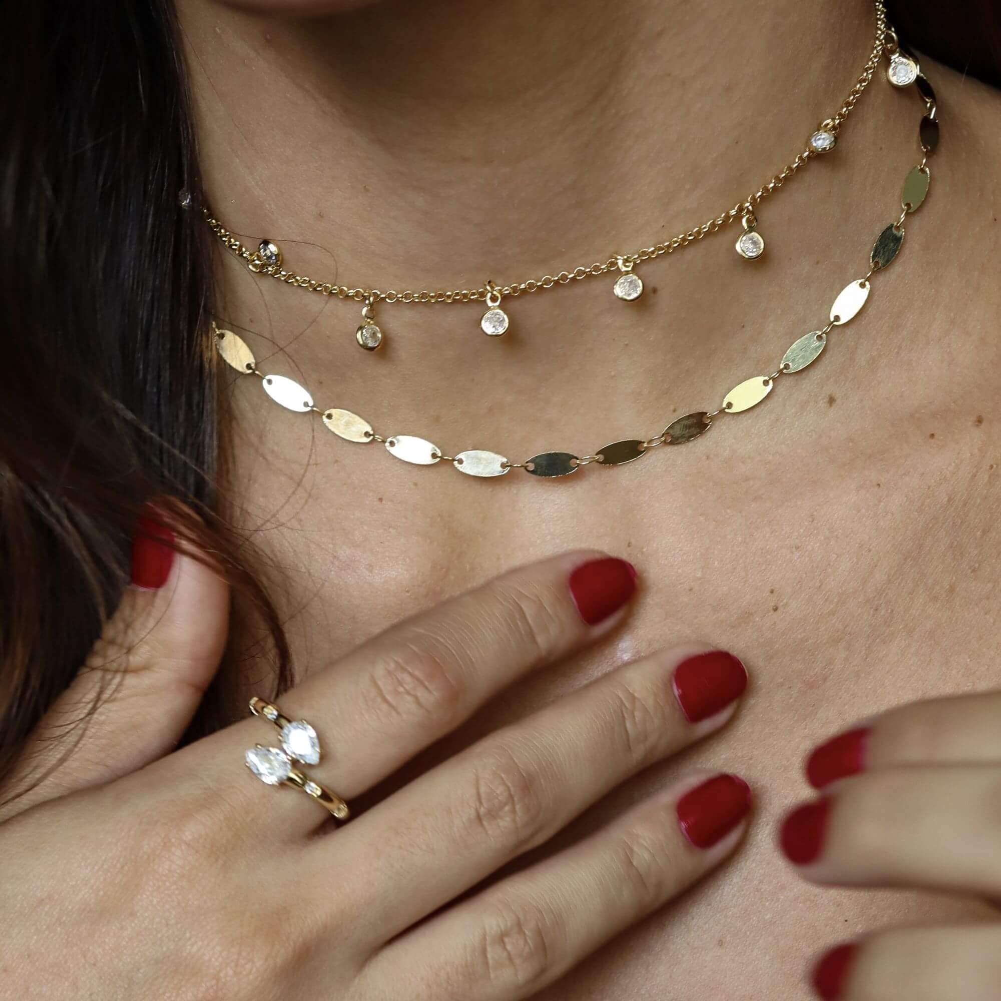 Anel Folheado a Ouro 18k Zircônia Dupla Oval Dourado 7