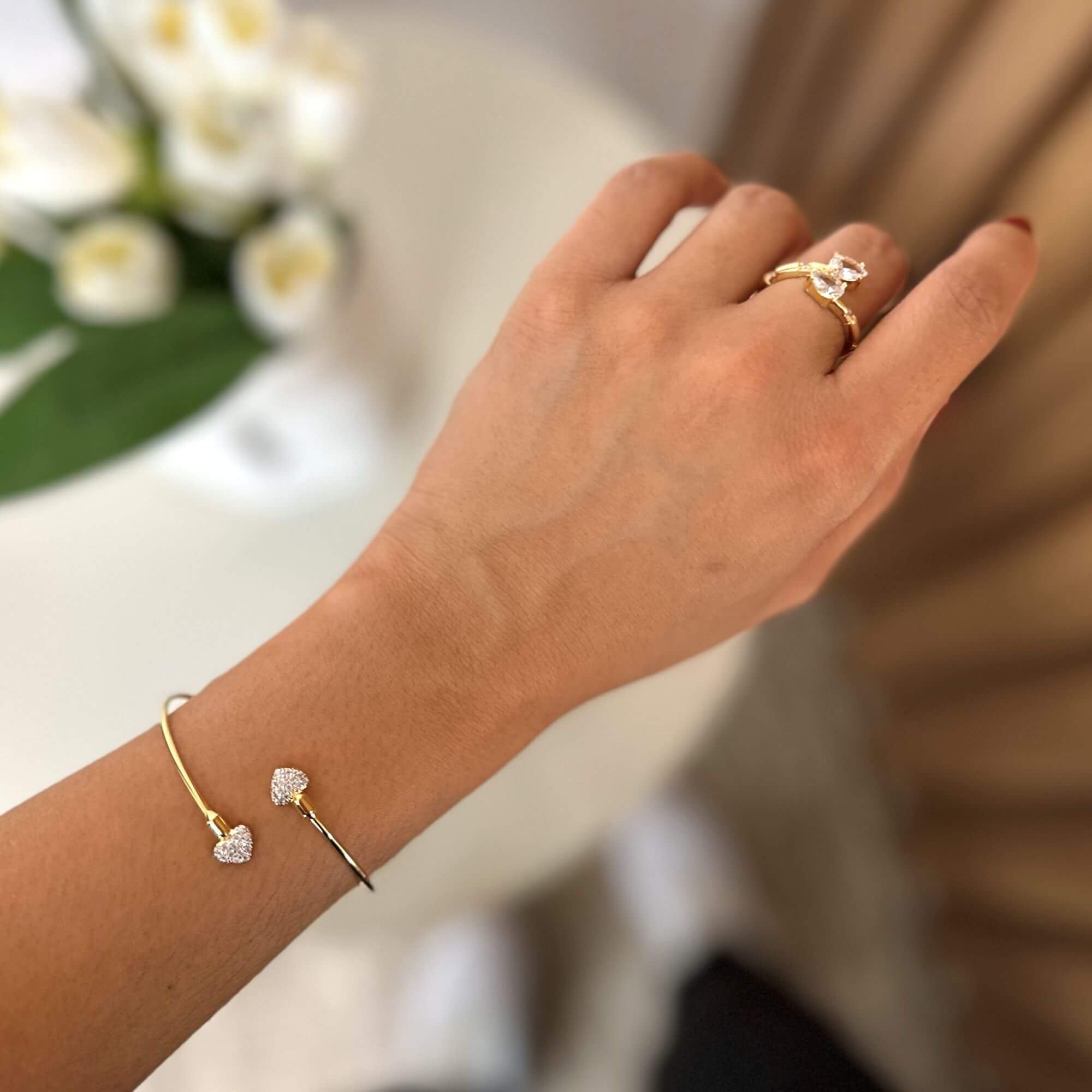 Bracelete Folheado a Ouro 18k Coração Cravejado Duplo Dourado 2