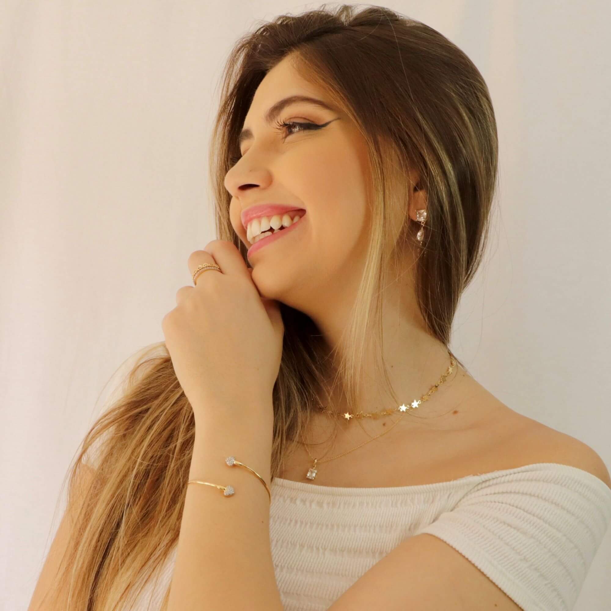 Bracelete Folheado a Ouro 18k Coração Cravejado Duplo Dourado 4