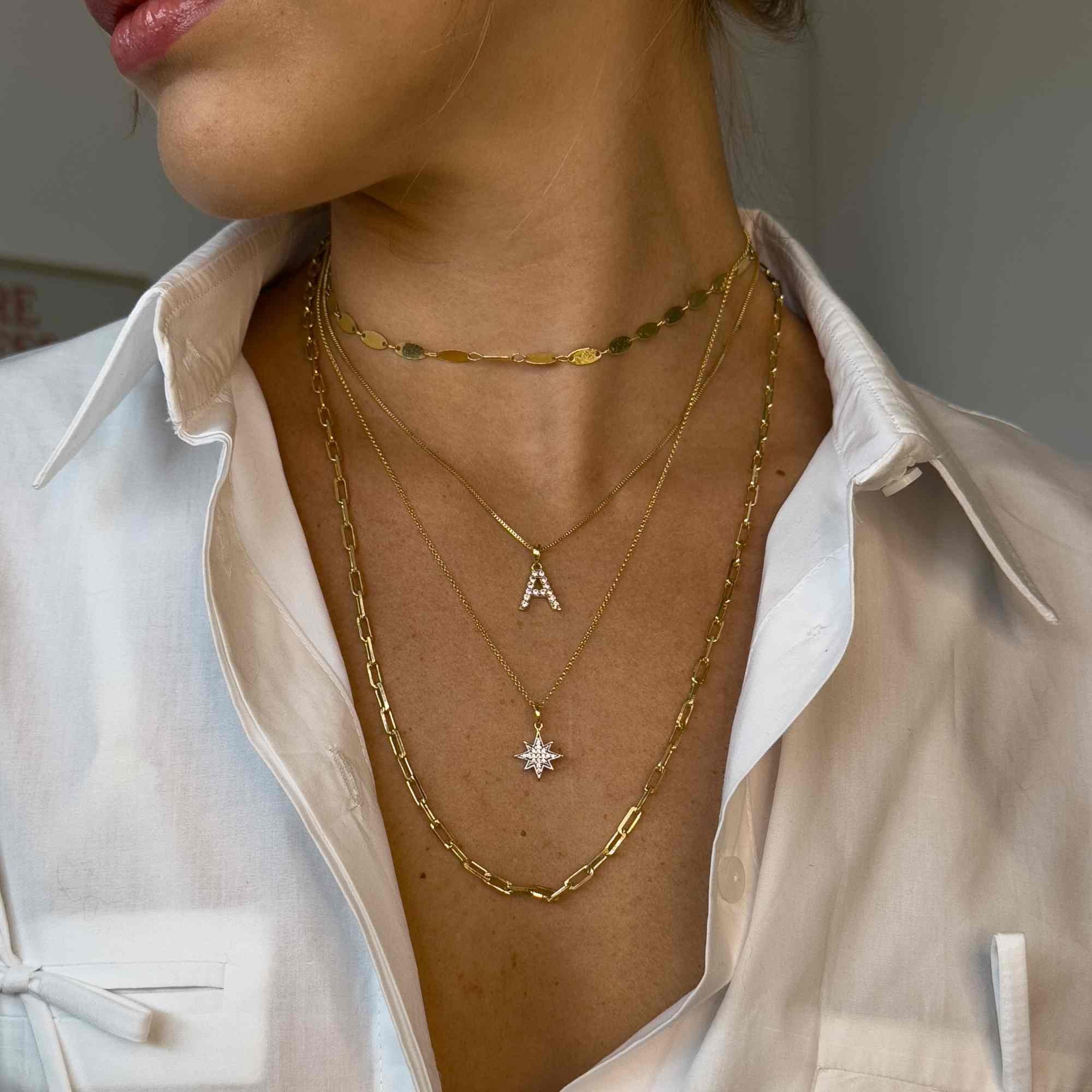 Colar Folheado a Ouro 18k Elo Português Pingente Rosa dos Ventos Cravejado Dourado 2