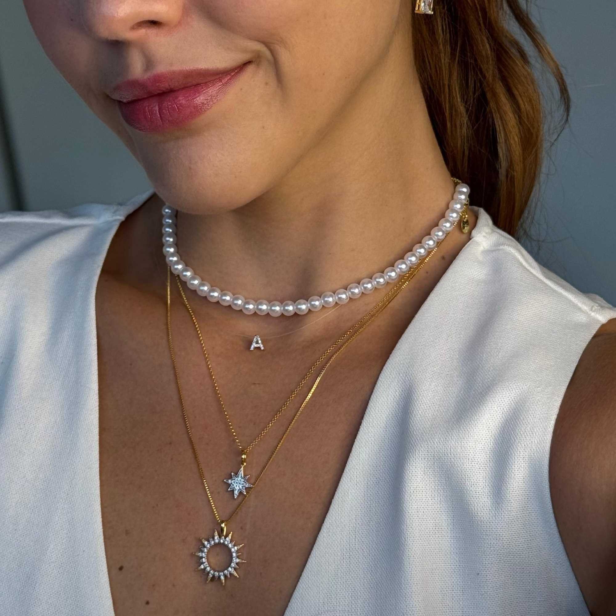 Colar Folheado a Ouro 18k Elo Português Pingente Rosa dos Ventos Cravejado Dourado 3