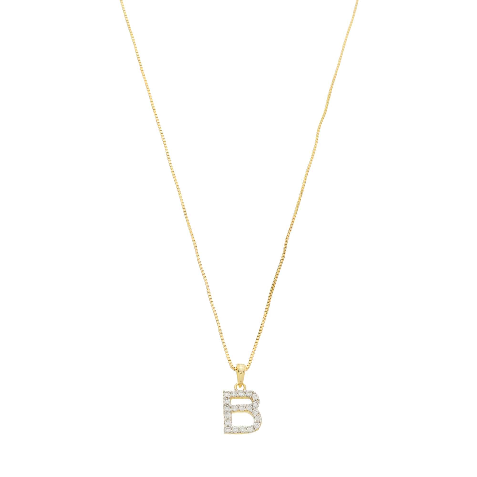 Colar Folheado a Ouro 18k Pingente Letra B Cravejado