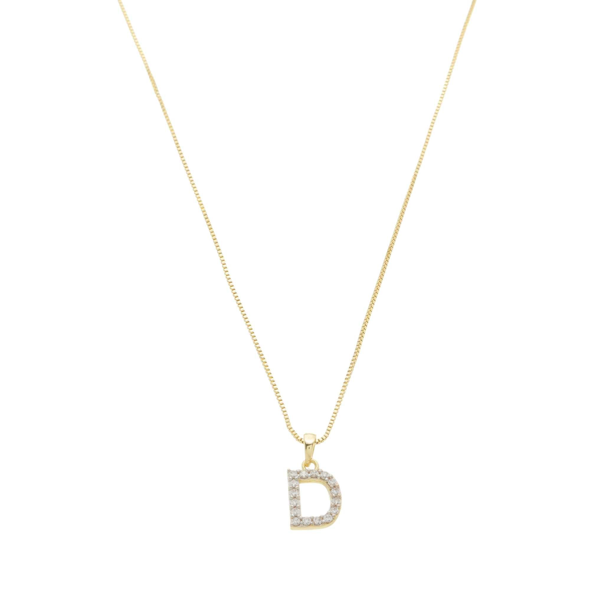 Colar Folheado a Ouro 18k Pingente Letra D Cravejado Ouro 18k 1