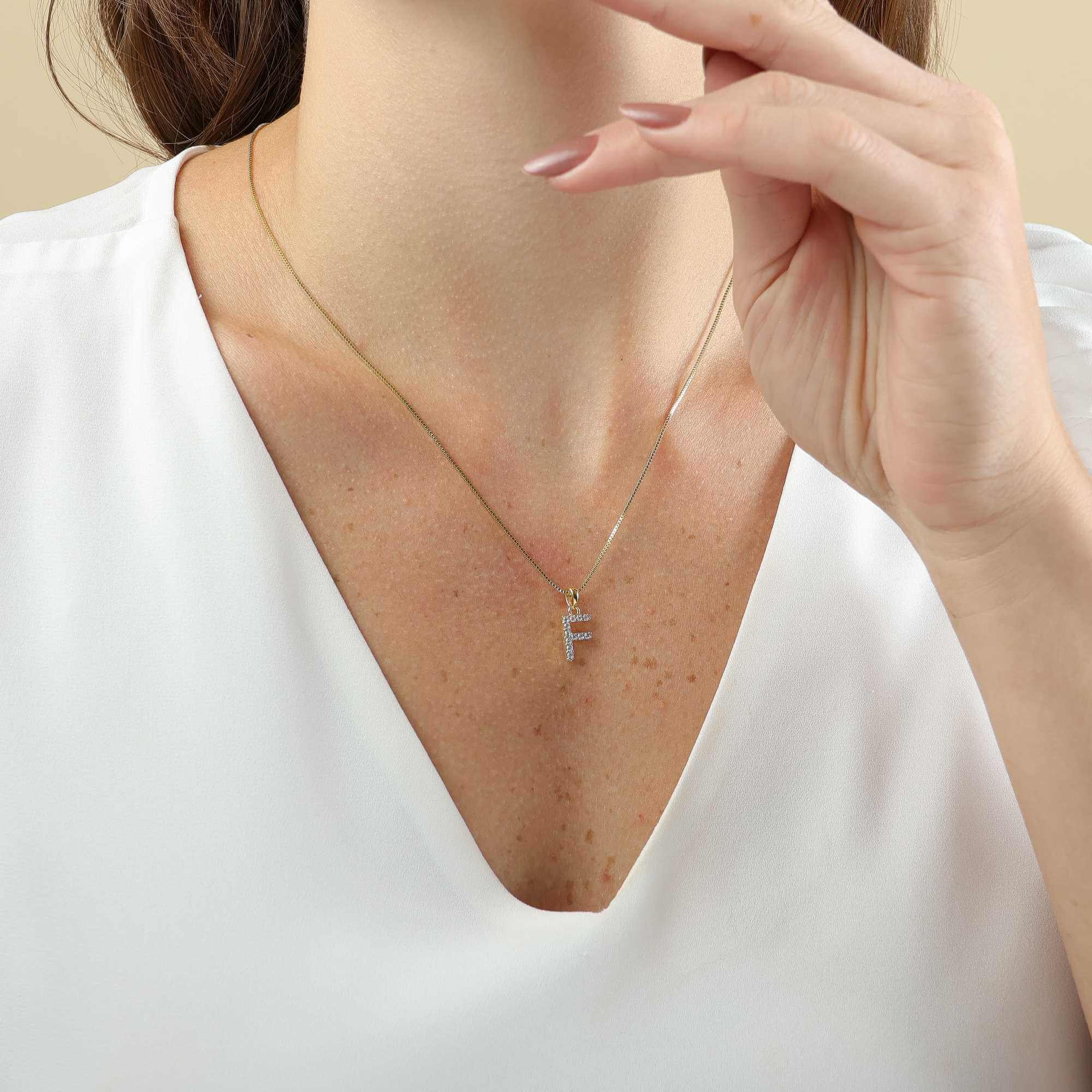 Colar Folheado a Ouro 18k Pingente Letra F Cravejado Ouro 18k 2