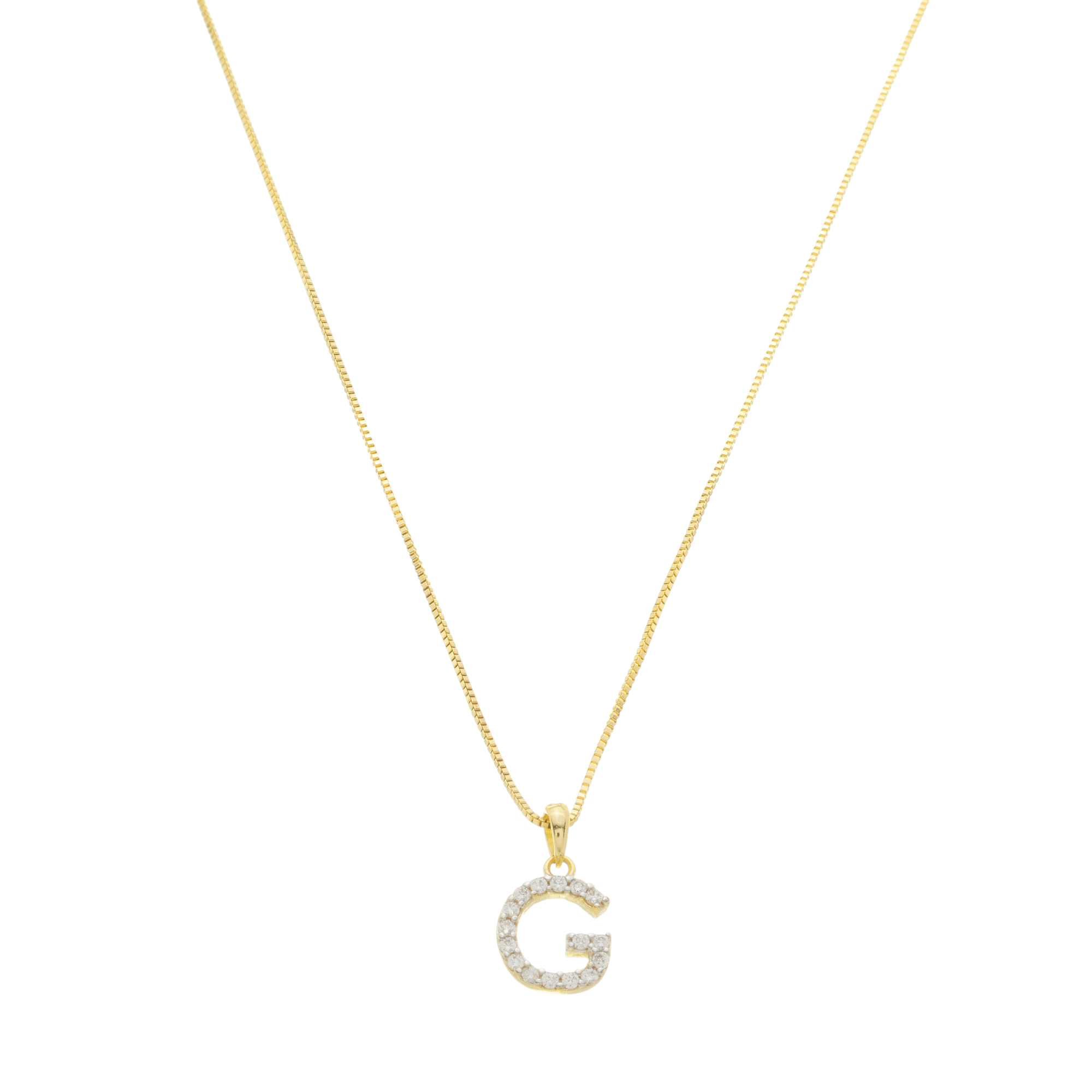 Colar Folheado a Ouro 18k Pingente Letra G Cravejado