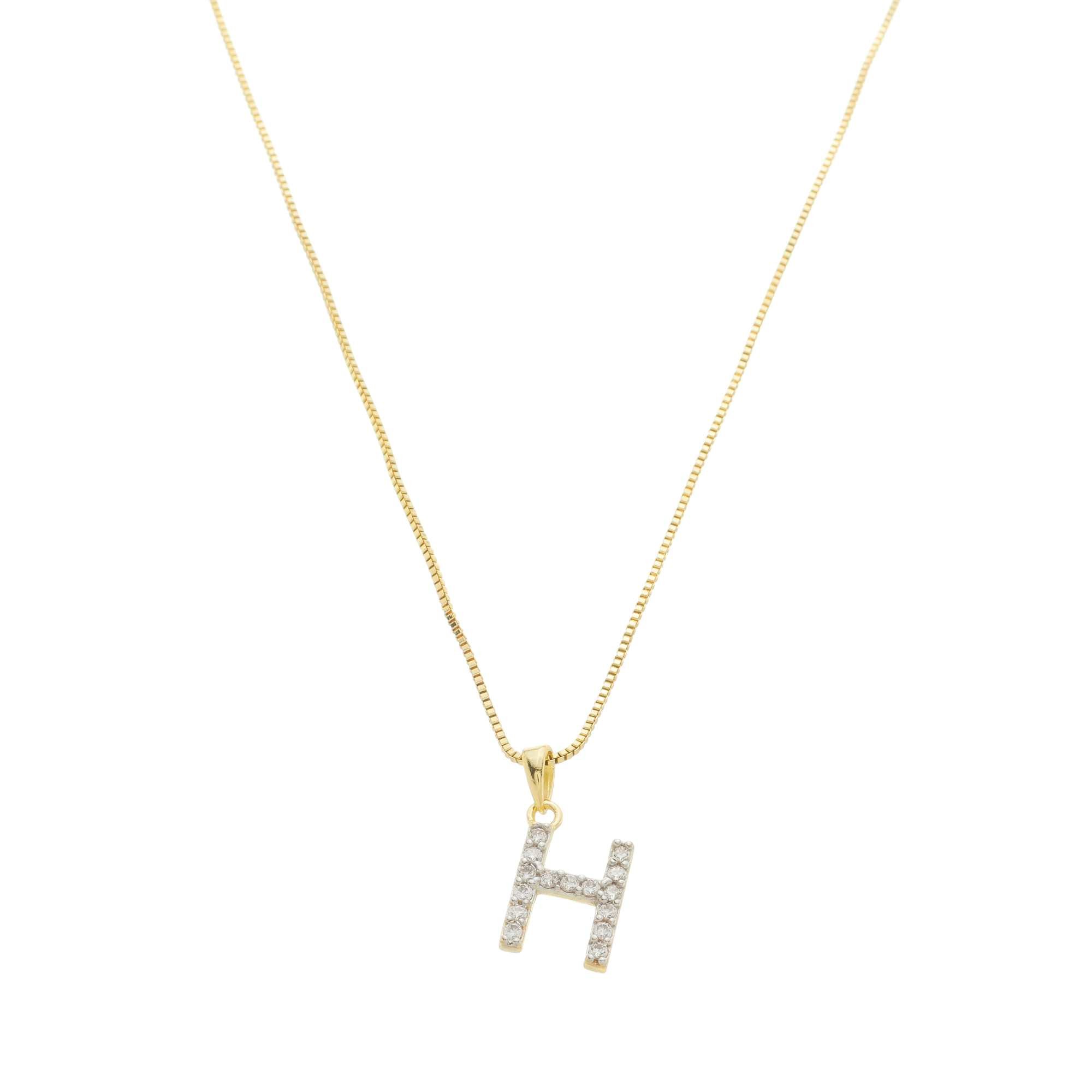 Colar Folheado a Ouro 18k Pingente Letra H Cravejado
