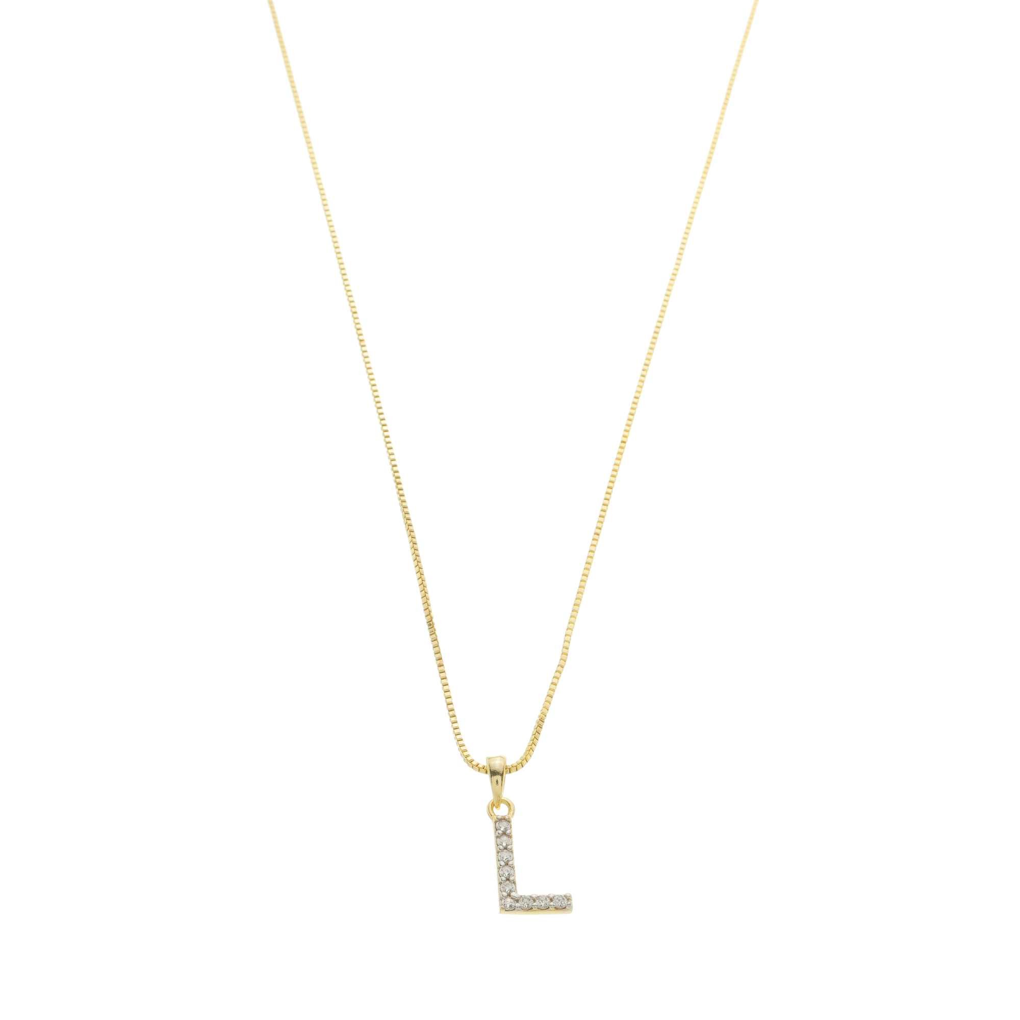 Colar Folheado a Ouro 18k Pingente Letra L Cravejado