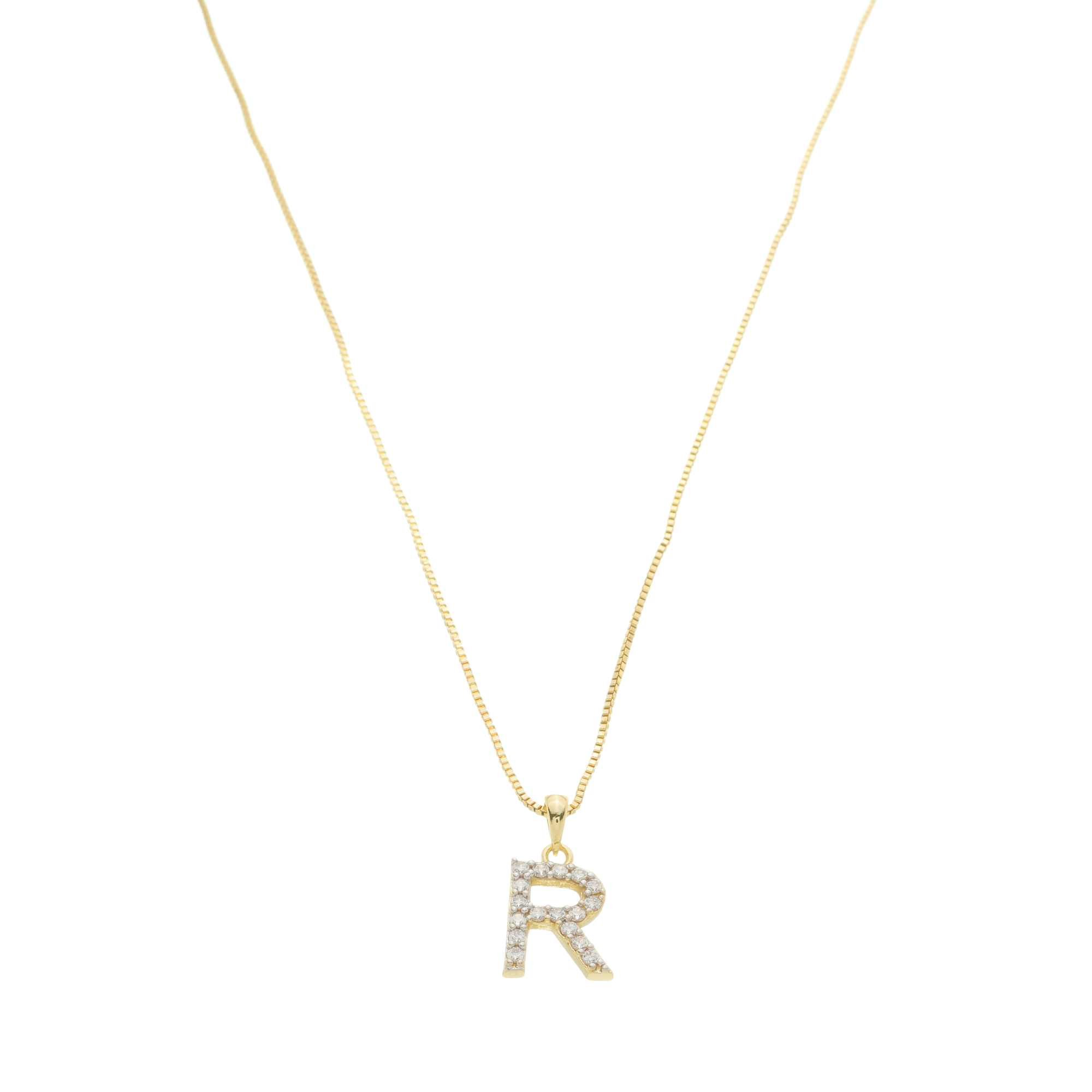 Colar Folheado a Ouro 18k Pingente Letra R Cravejado